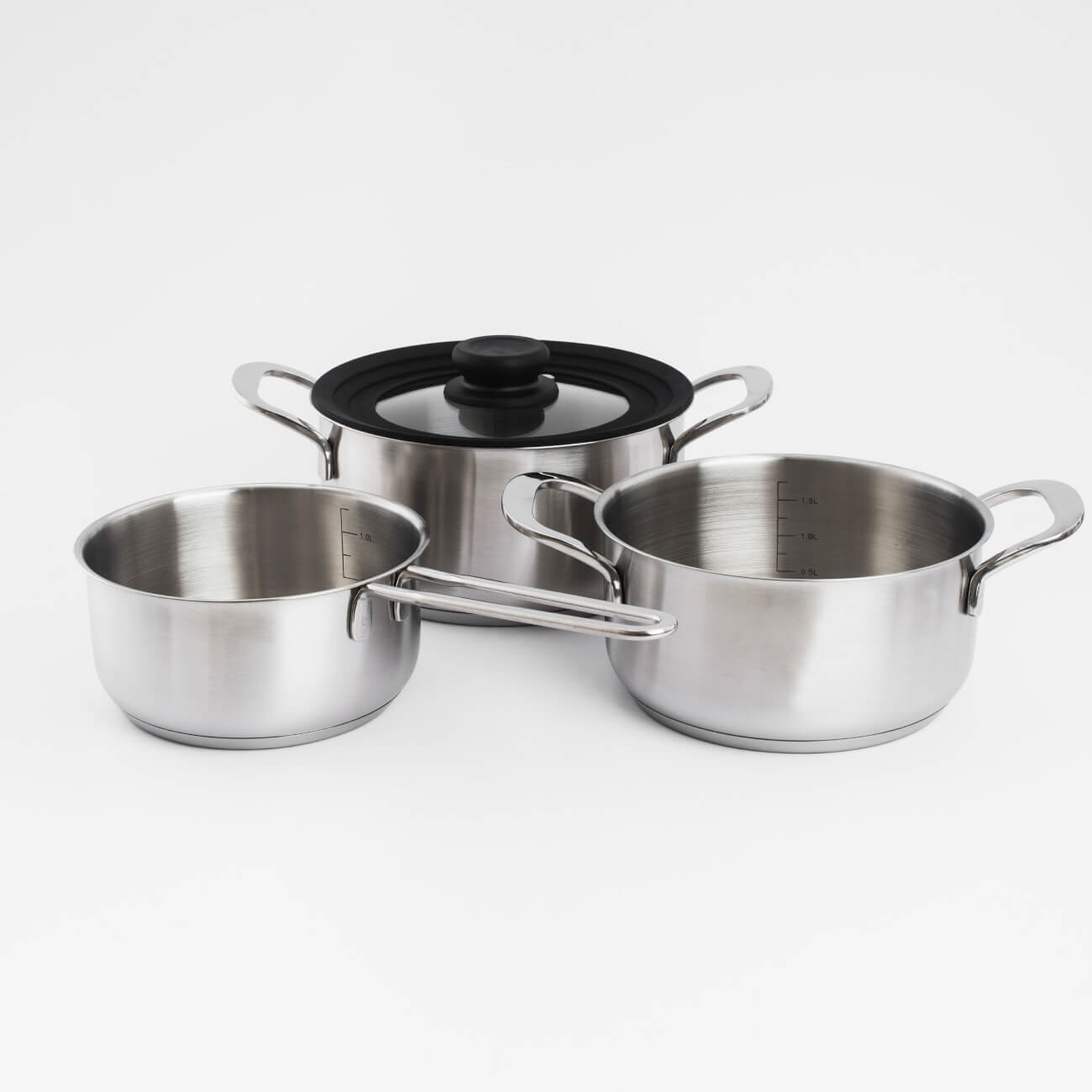 Набор посуды, 3 пр, с универсальной крышкой, сталь, Versatile набор кухонных принадлежностей для выпечки 3 предмета силикон фиолетовый y4 3042