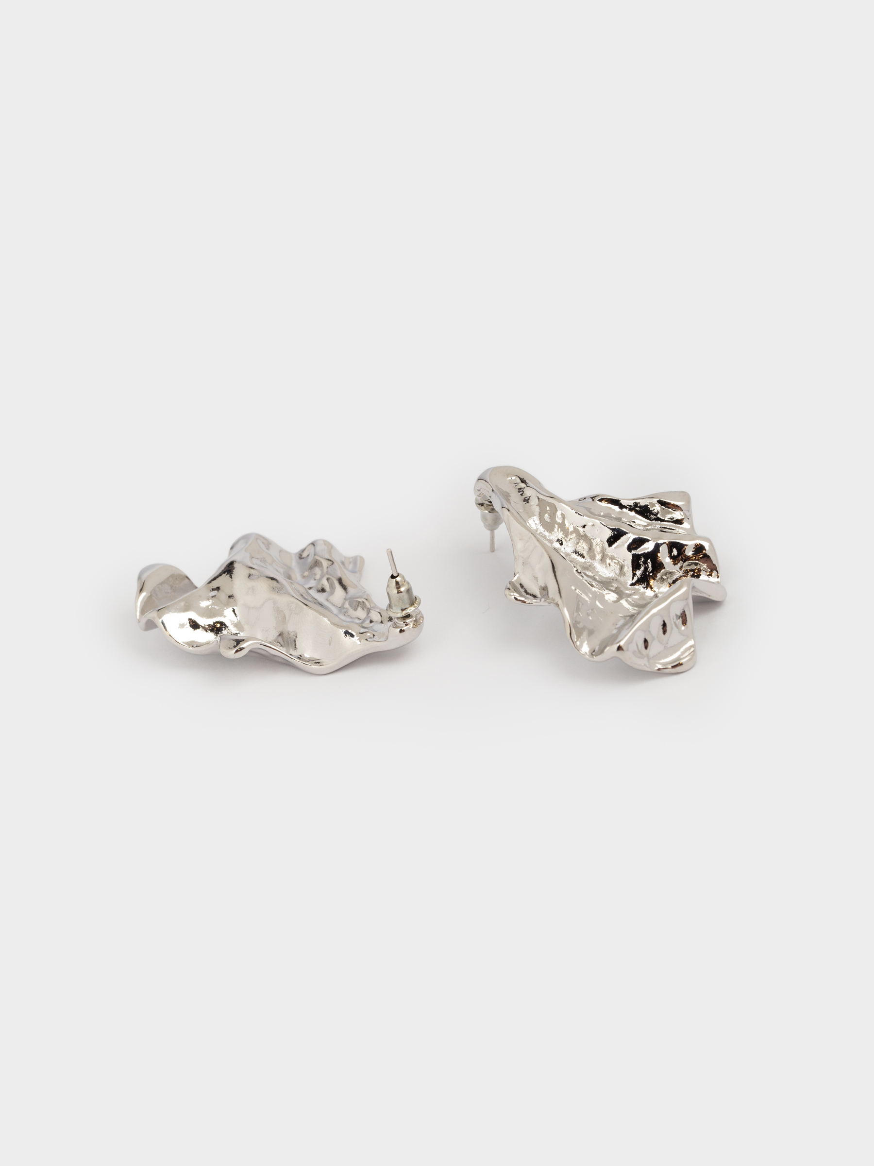 Серьги-пусеты, 5 см, 2 шт, металл, серебристые, Мятый эффект, Jewelry, image-3