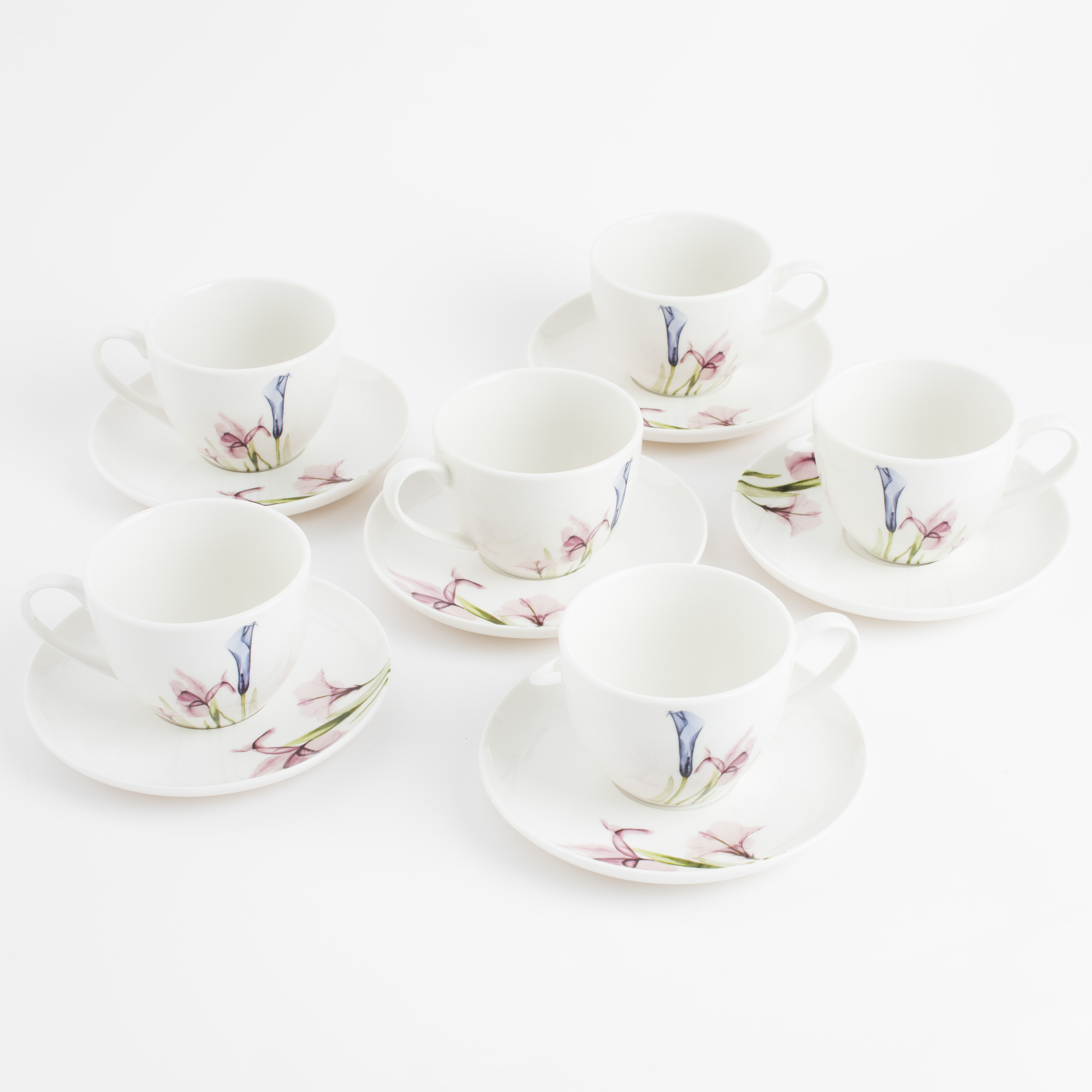 Пара чайная, 6 перс, 12 пр, 220 мл, фарфор N, белая, Пастельные цветы, Pastel flowers изображение № 3