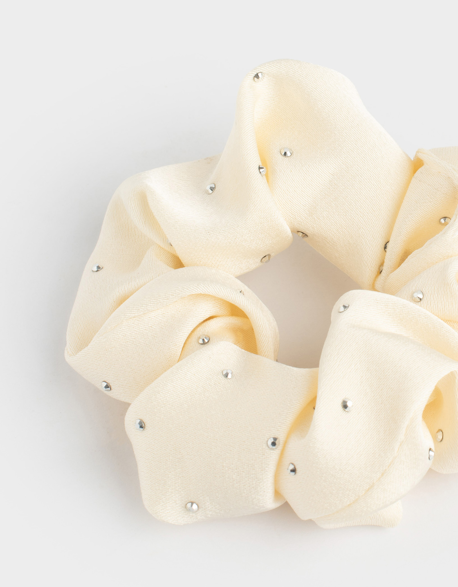 Резинка для волос, 8 см, со стразами, полиэстер, молочная, Silk, image-1