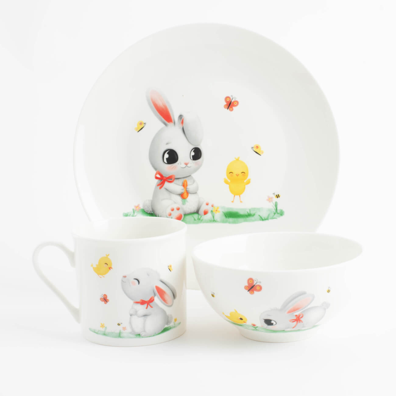 Набор посуды, детский, 3 пр, фарфор N, белый, Кролик и цыпленок, Easter kids изображение № 1