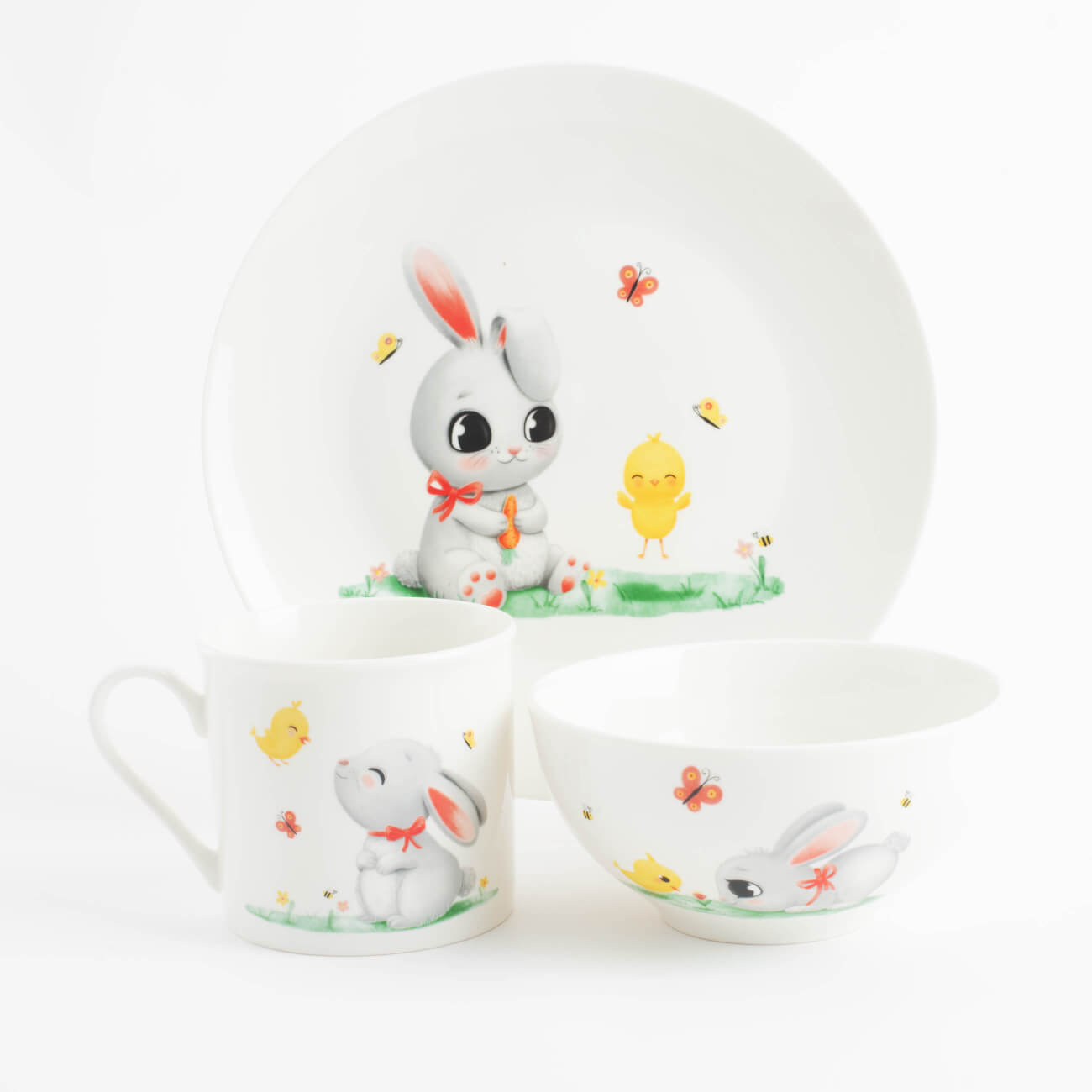 

Набор посуды, детский, 3 пр, фарфор N, белый, Кролик и цыпленок, Easter kids