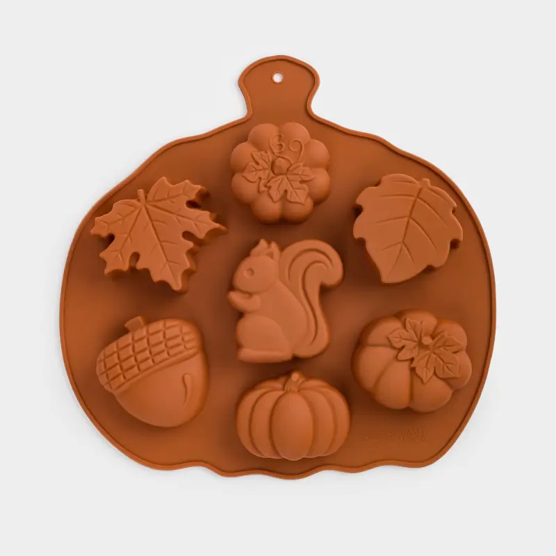 Форма для выпечки кексов, 25х26 см, 7 отд, силикон, оранжевая, Тыква, Bakery color, image-0