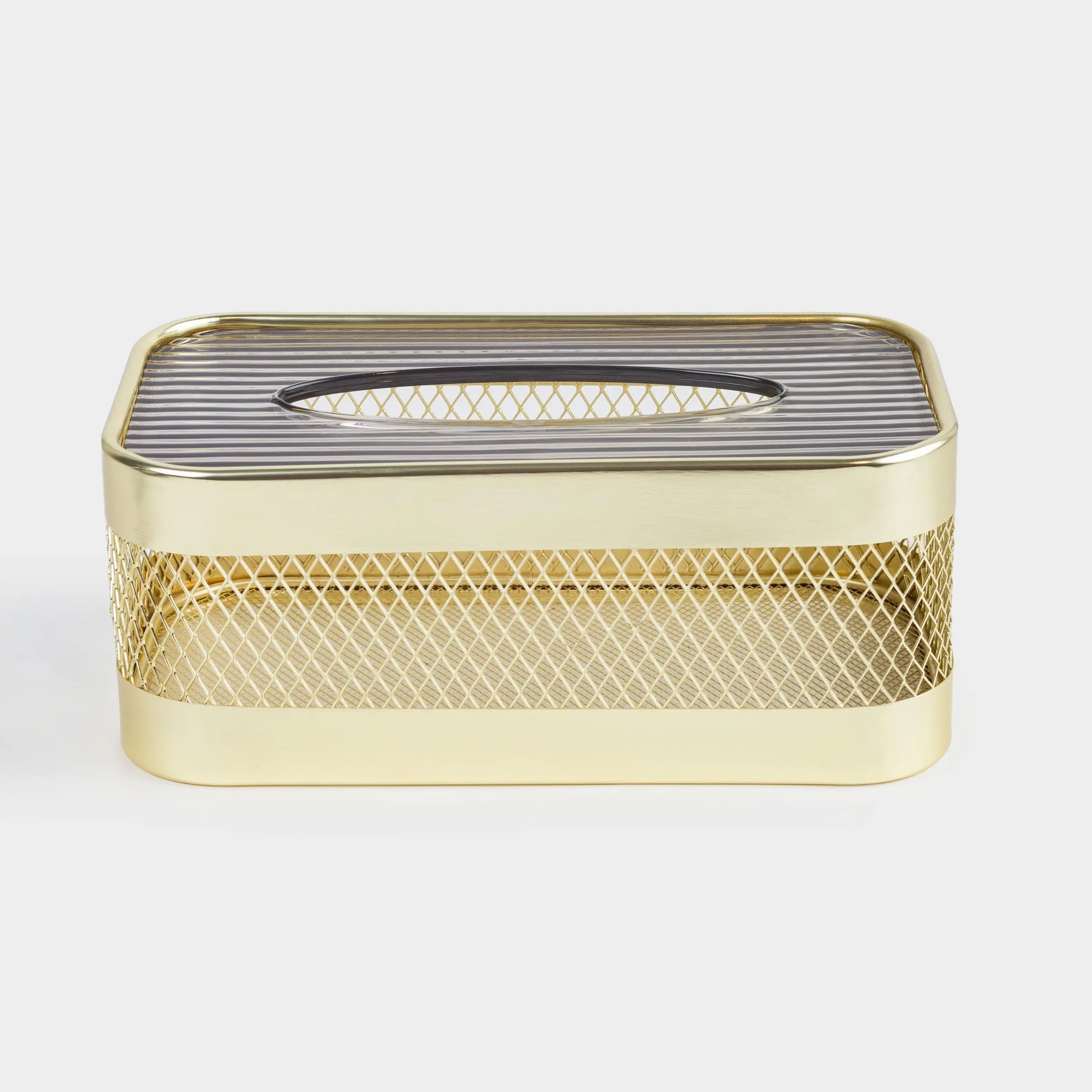 Бокс для бумажных салфеток, 25x14 см, металл/пластик, золотистый, Сетка, Twist gold, image-0