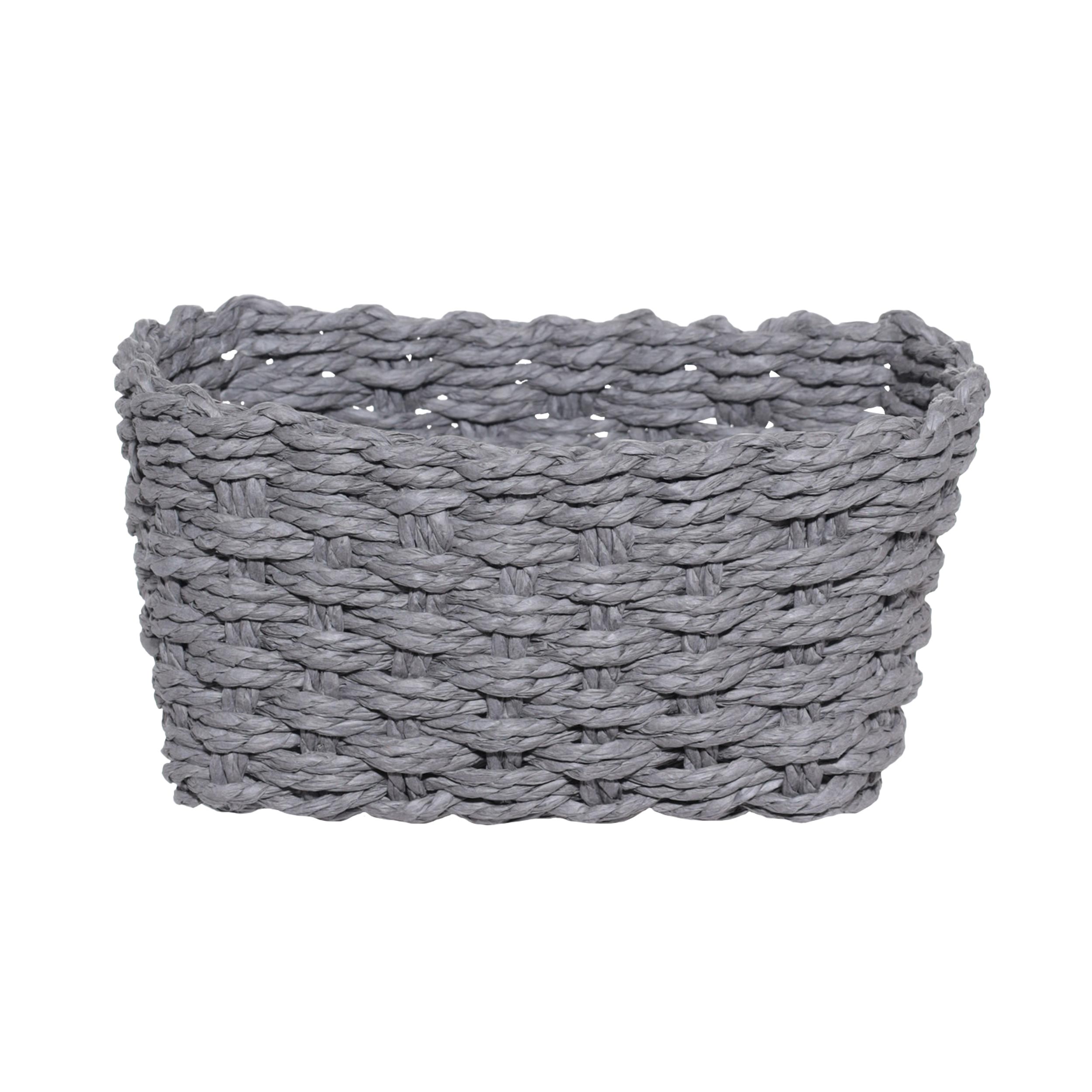 Набор корзин для хранения, 3 шт, плетеный, целлюлоза, прямоугольный, серый, Braided изображение № 3