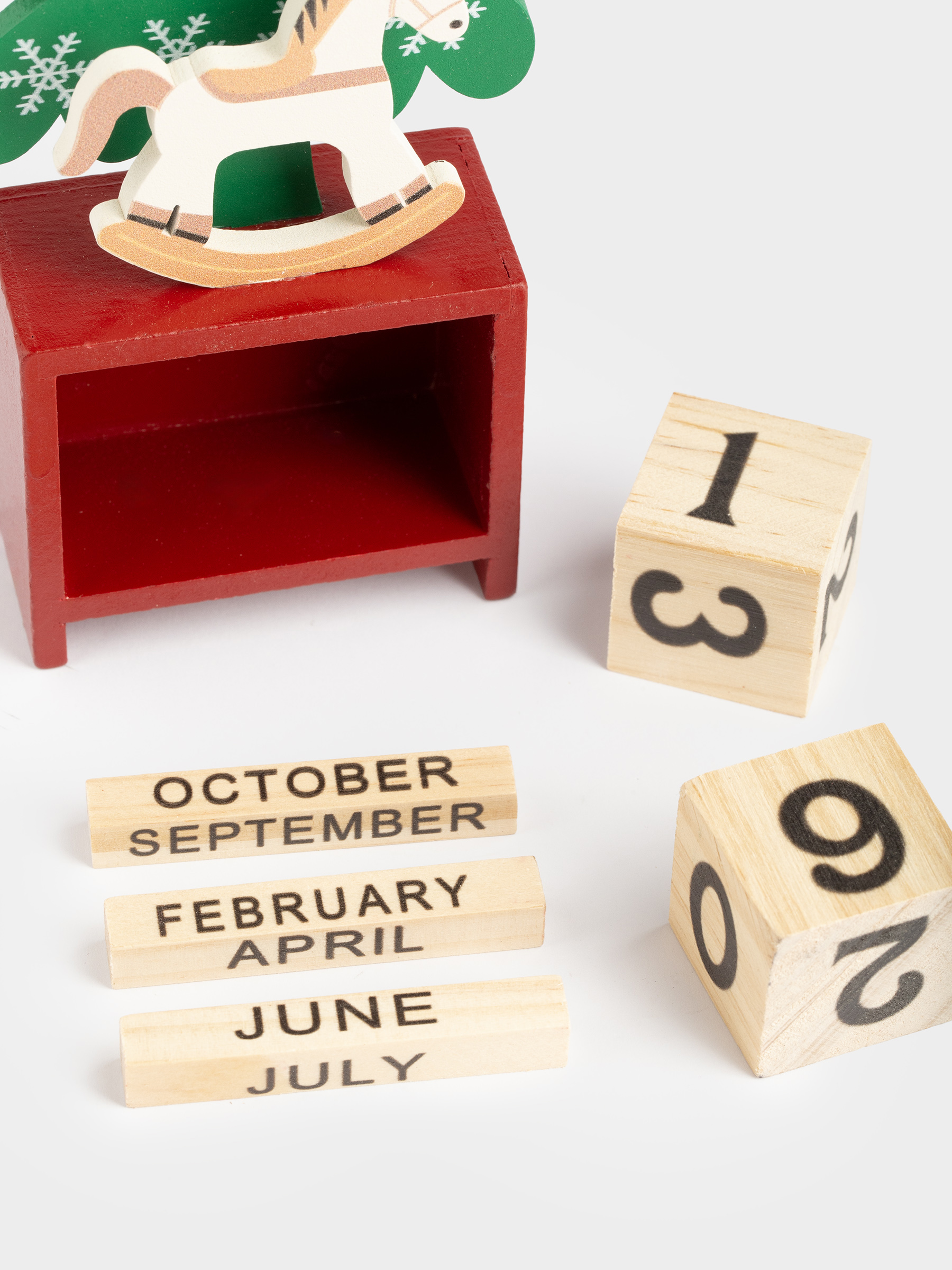 Календарь настольный, 7x14 см, с кубиками, МДФ, зелено-красный, Лошадка, Christmas style, image-2