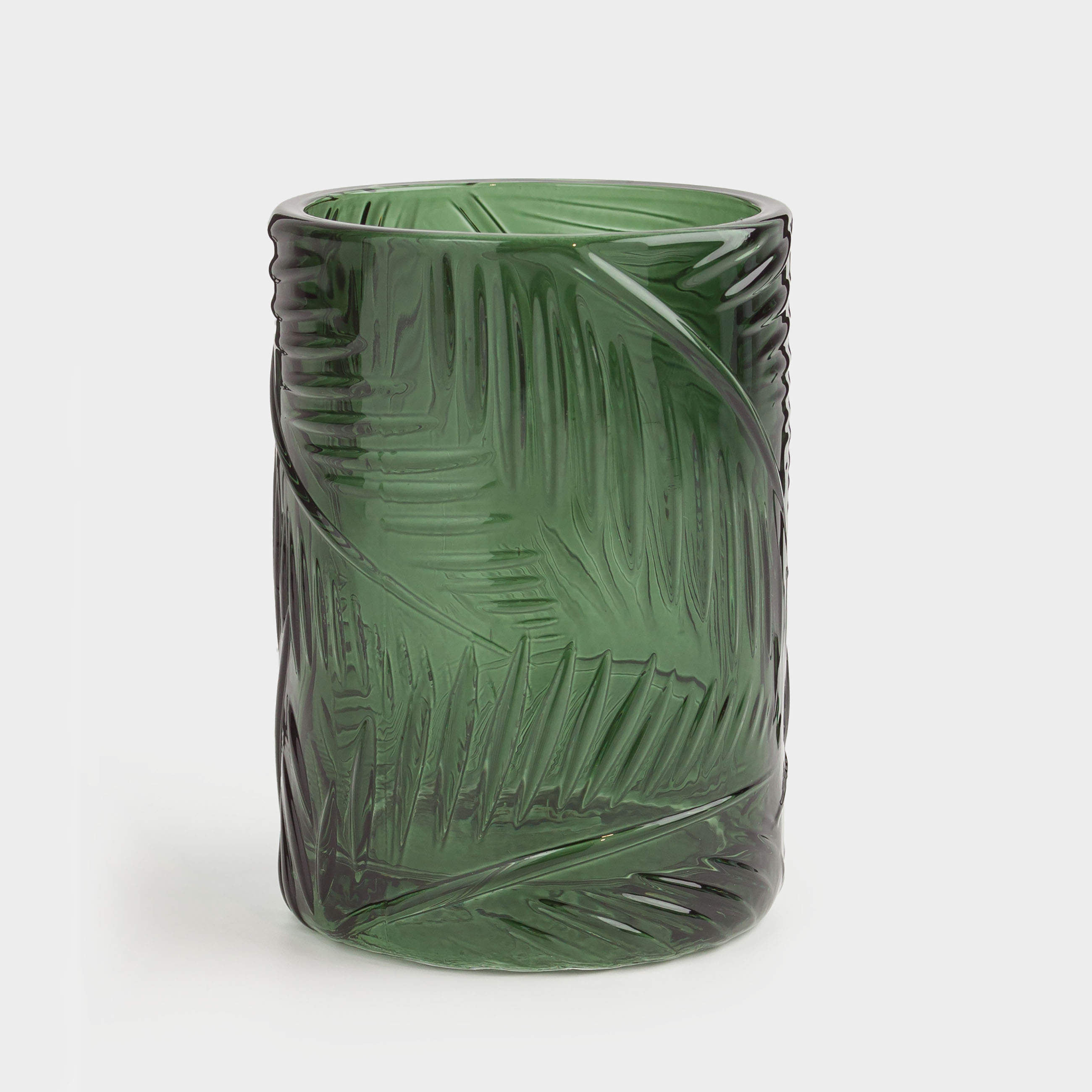 Стакан для ванной комнаты, 11 см, стекло, зеленый, Тропические листья, Tropical leaves