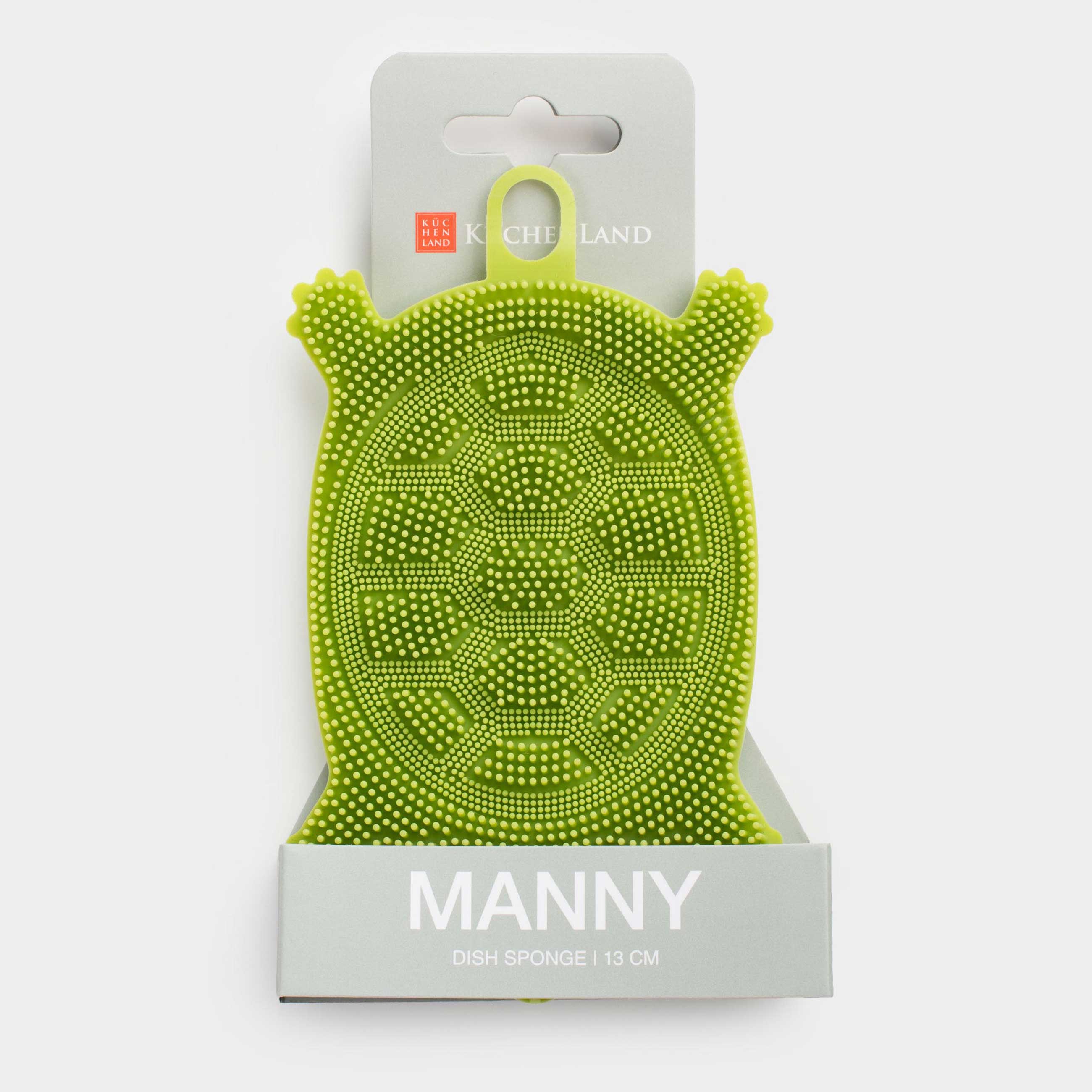 Губка для мытья посуды, 13х10 см, силикон, зеленая, Черепаха, Manny, image-3