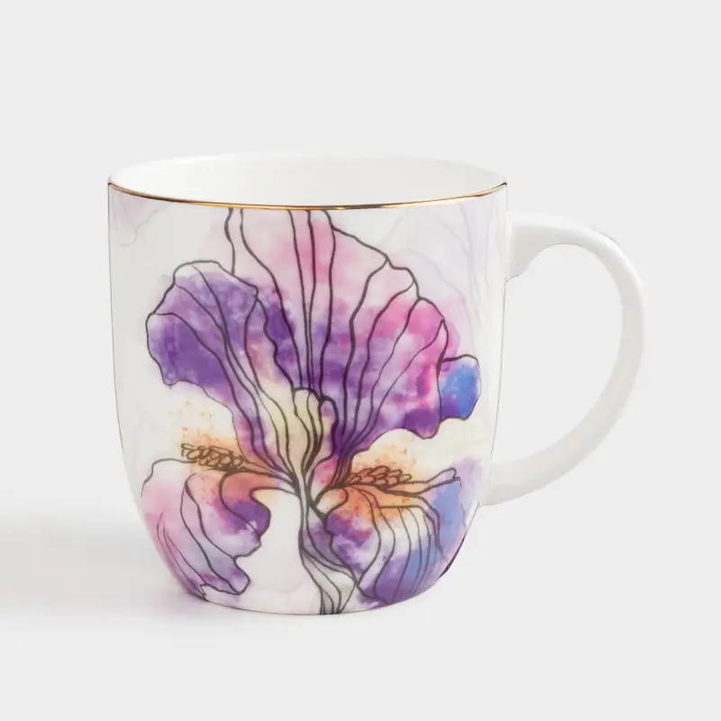 Кружка, 370 мл, фарфор F, с золотистым кантом, Ирисы, Iris garden ,image-0
