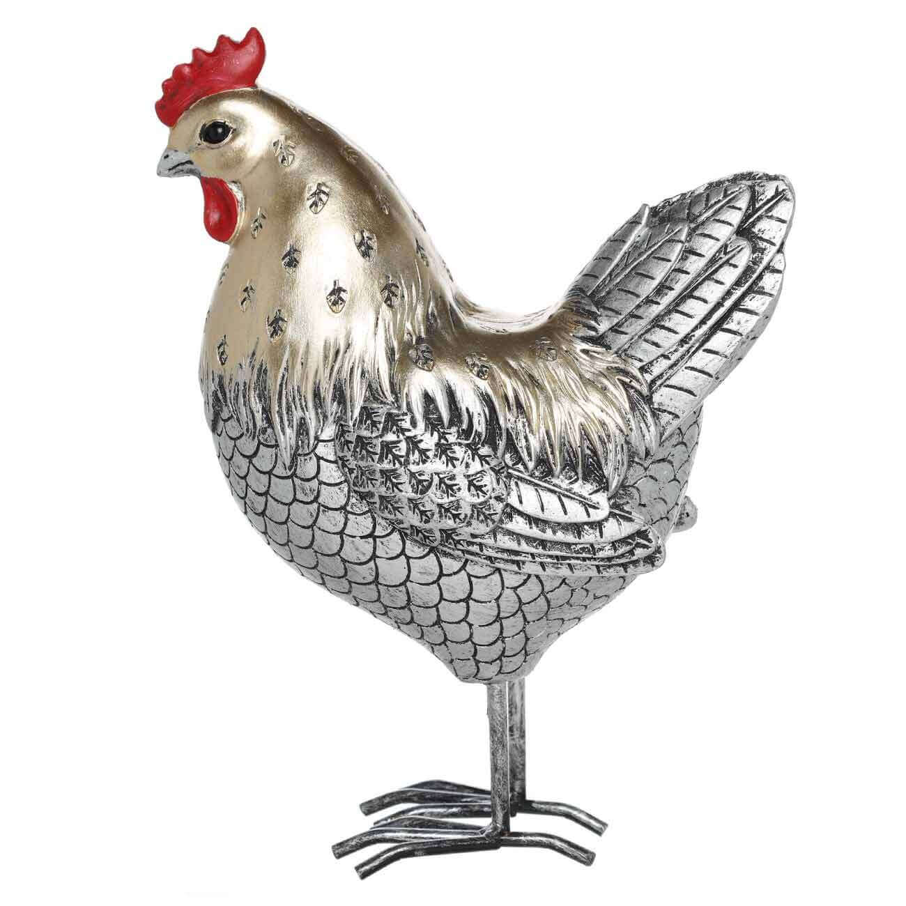 

Статуэтка, 26 см, полирезин, золотисто-серебристая, Петух, Rooster