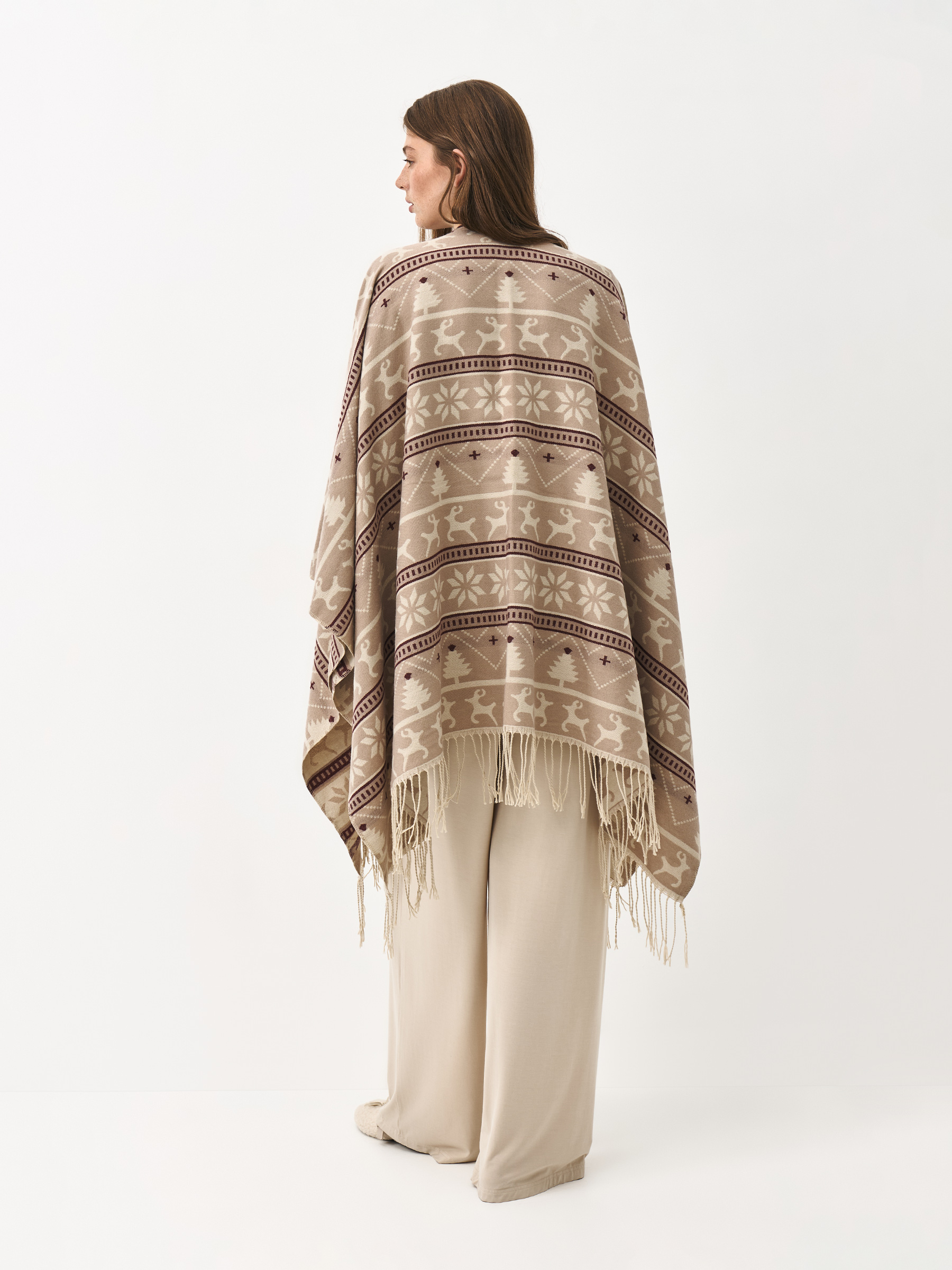 Пончо с бахромой, бежевое, Poncho, image-6