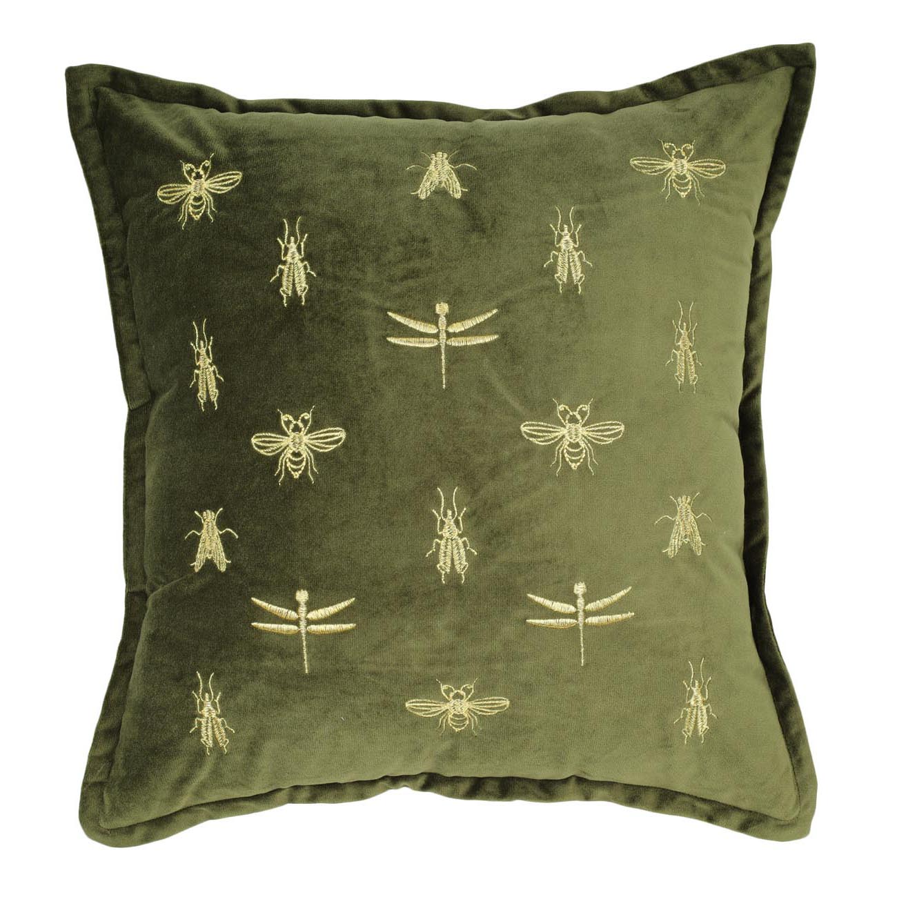 Подушка декоративная, 45х45 см, вельвет, зеленая, Стрекозы и жуки, Bugs - фото 1