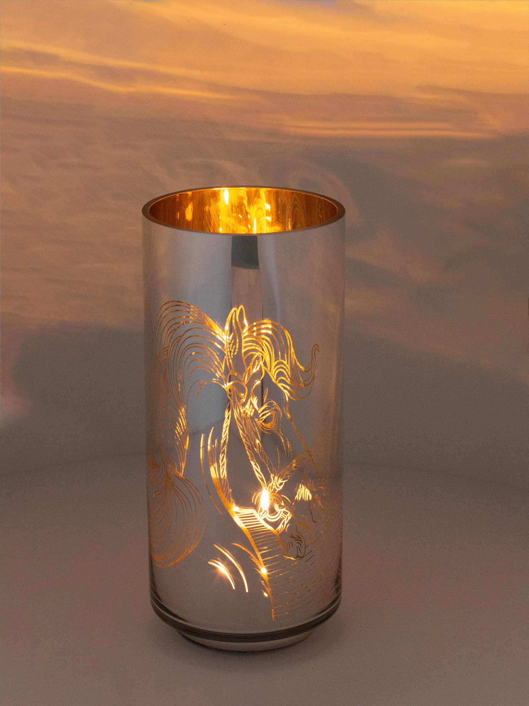 Подсвечник, 20 см, для чайной свечи, стекло, золотистый, Лошади, Horse gold, image-3