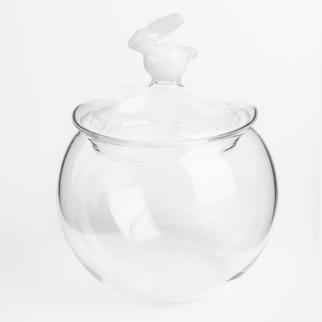 Конфетница, 10х14 см, 400 мл, с крышкой, стекло, Белый кролик, Clear figure органайзер стекло для мелочей витражи 10х14 5х20 см