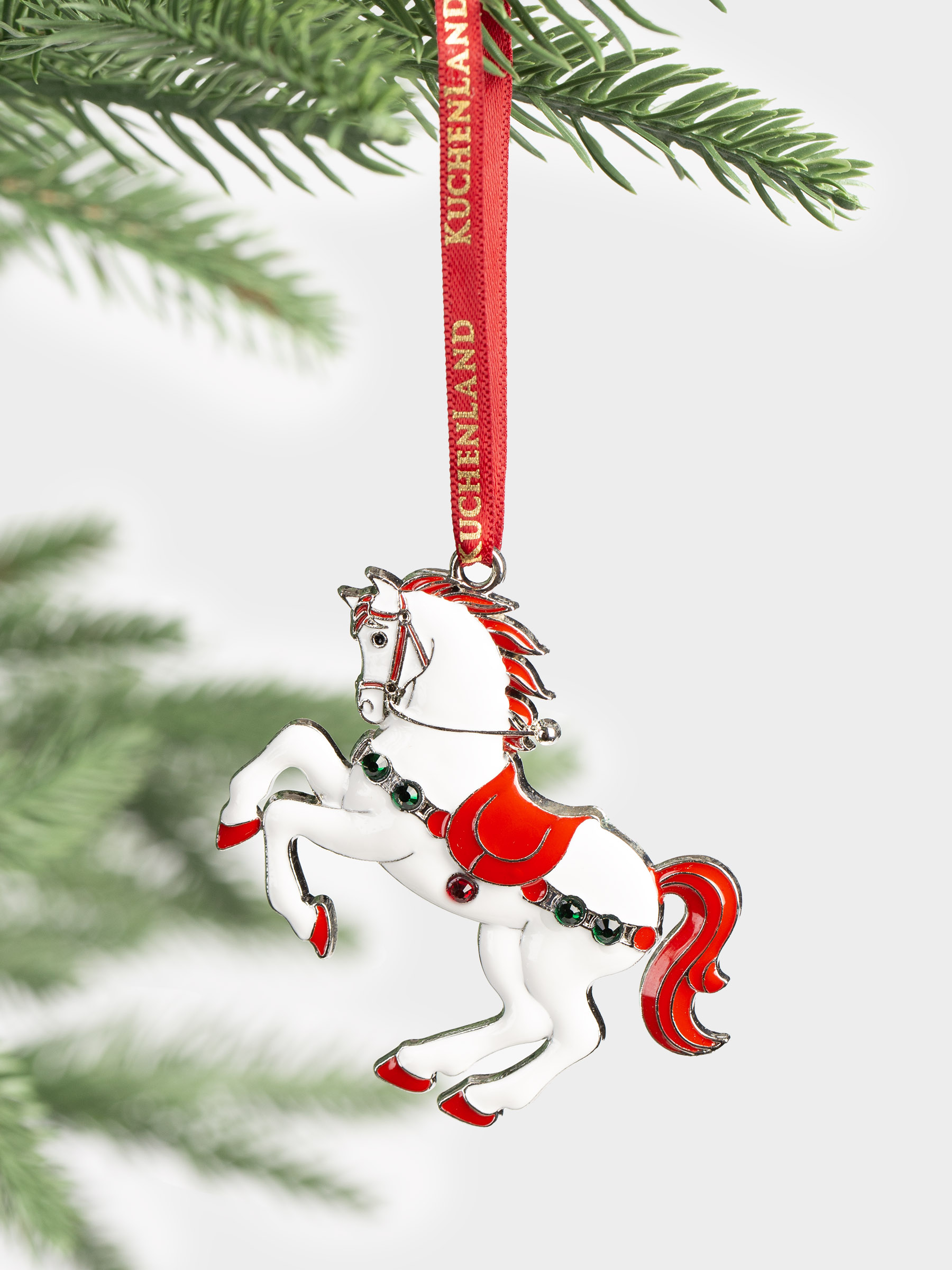 Игрушка елочная, 4 см, металл, серебристо-красная, Конь со стразами, Figure horse, image-2