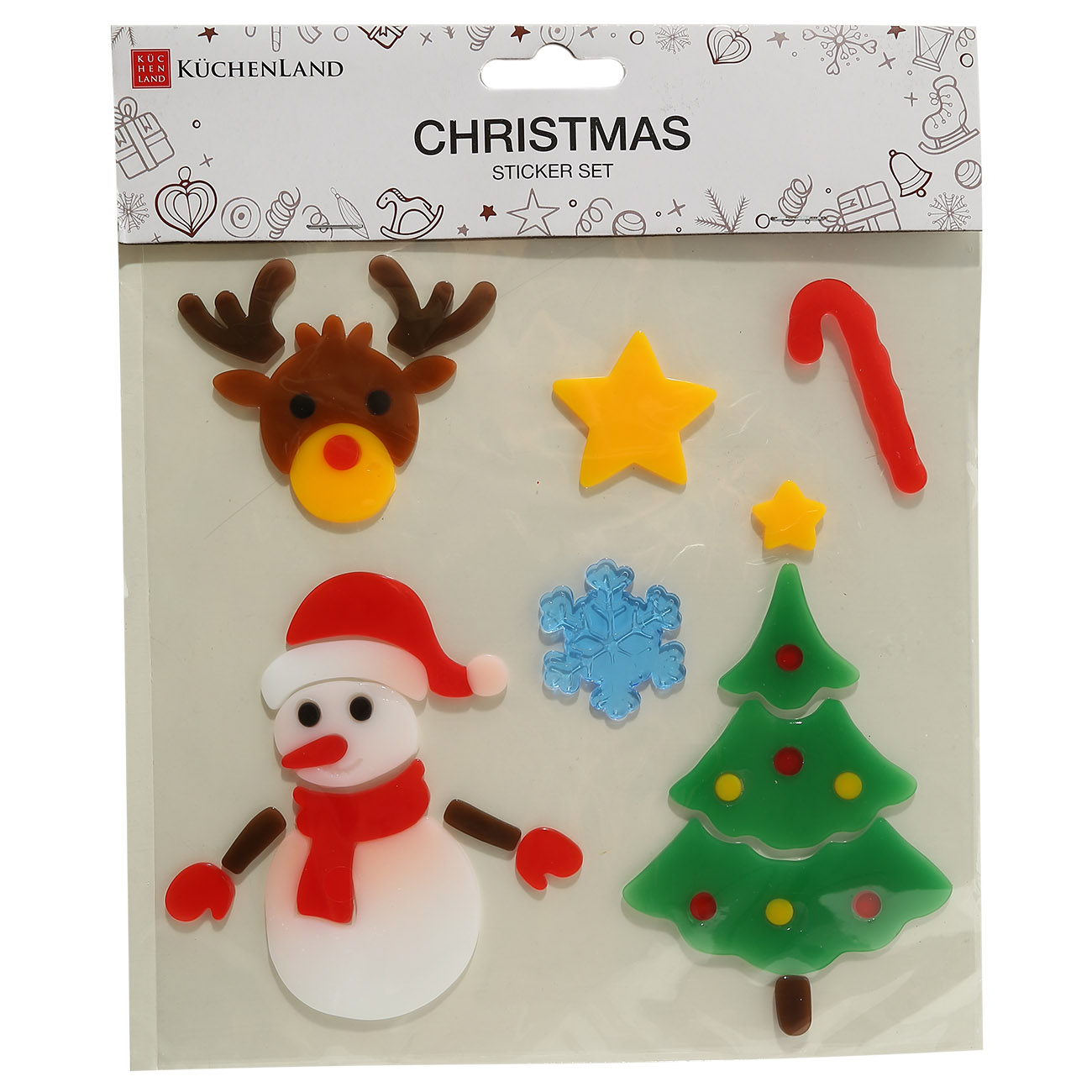 

Набор наклеек, 20х20 см, многоразовые, термопластик, Снеговик у елки, Christmas