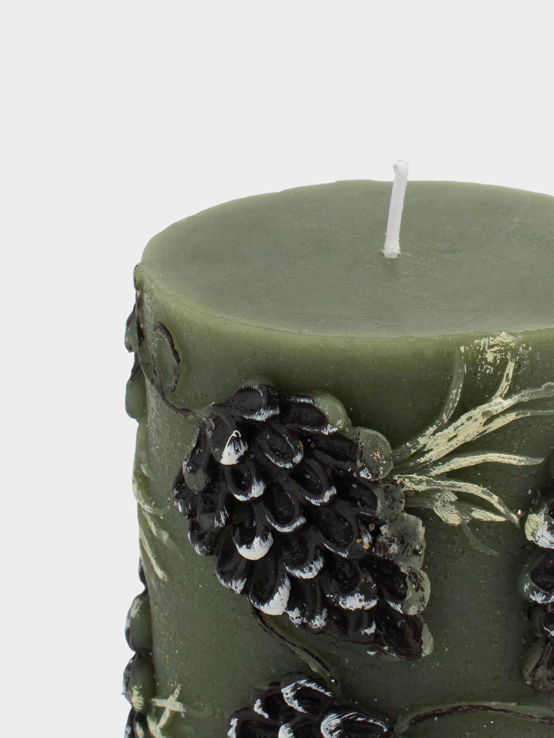 Свеча, 8х9 см, цилиндрическая, зеленая, Шишка, Winter delice, image-2