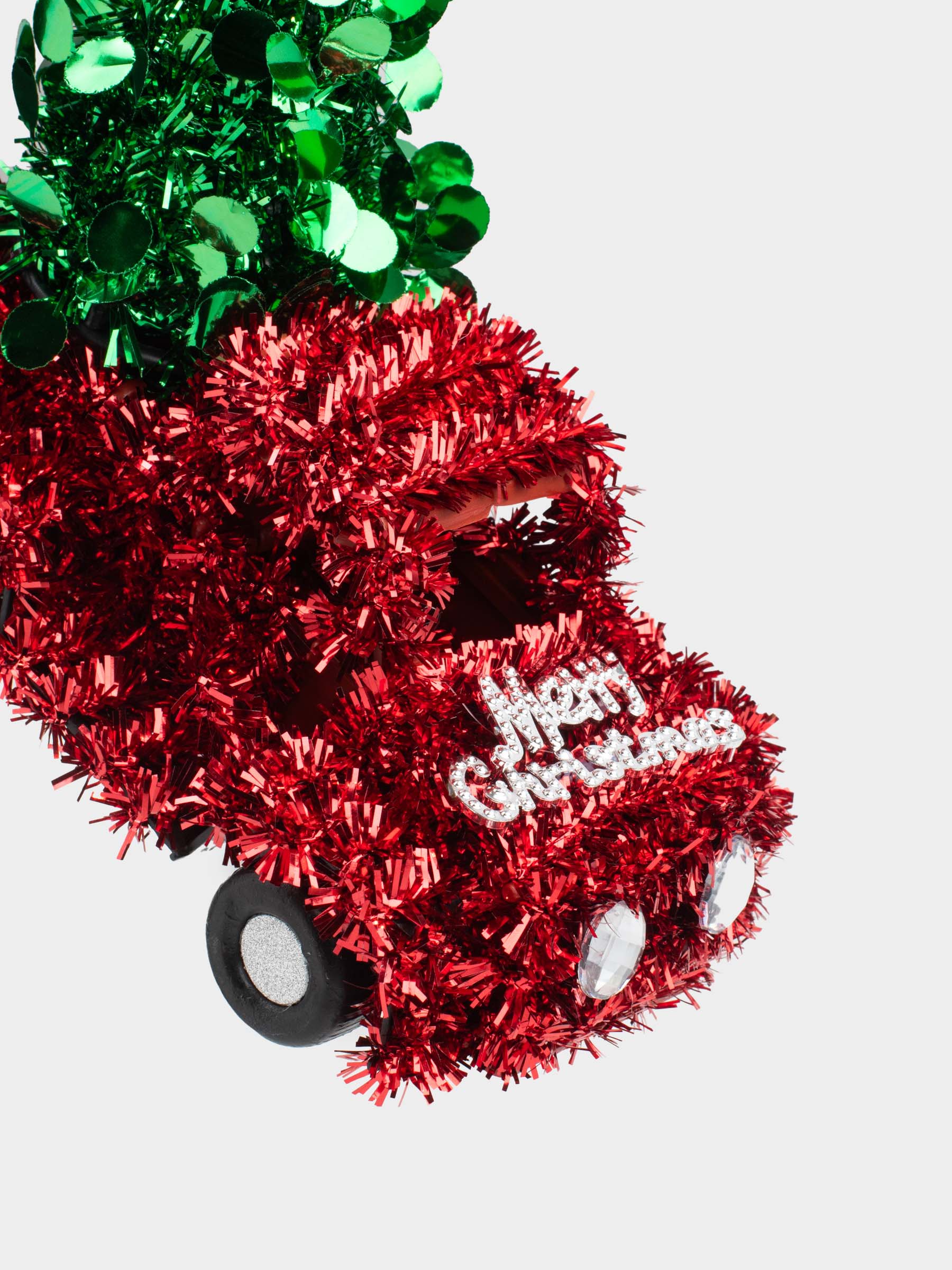 Игрушка елочная, 15 см, мишура/пластик, красная, Машина с елью, Tinsel christmas, image-2