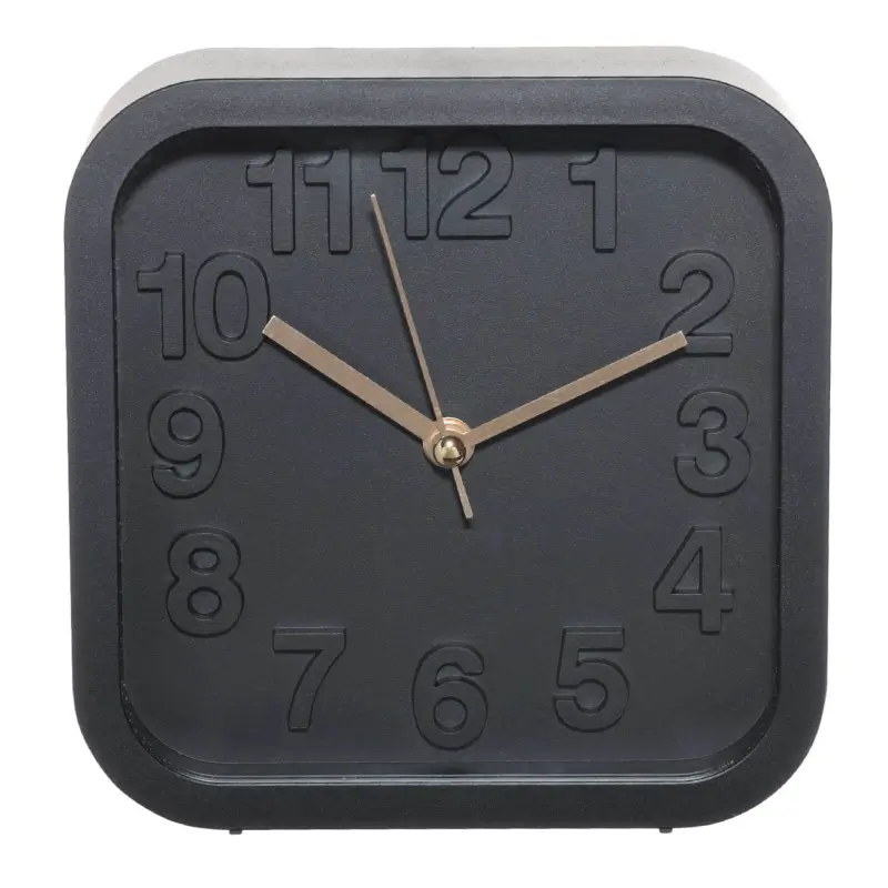 Часы-будильник, 13 см, пластик/стекло, квадратные, черные, Dial ,image-0