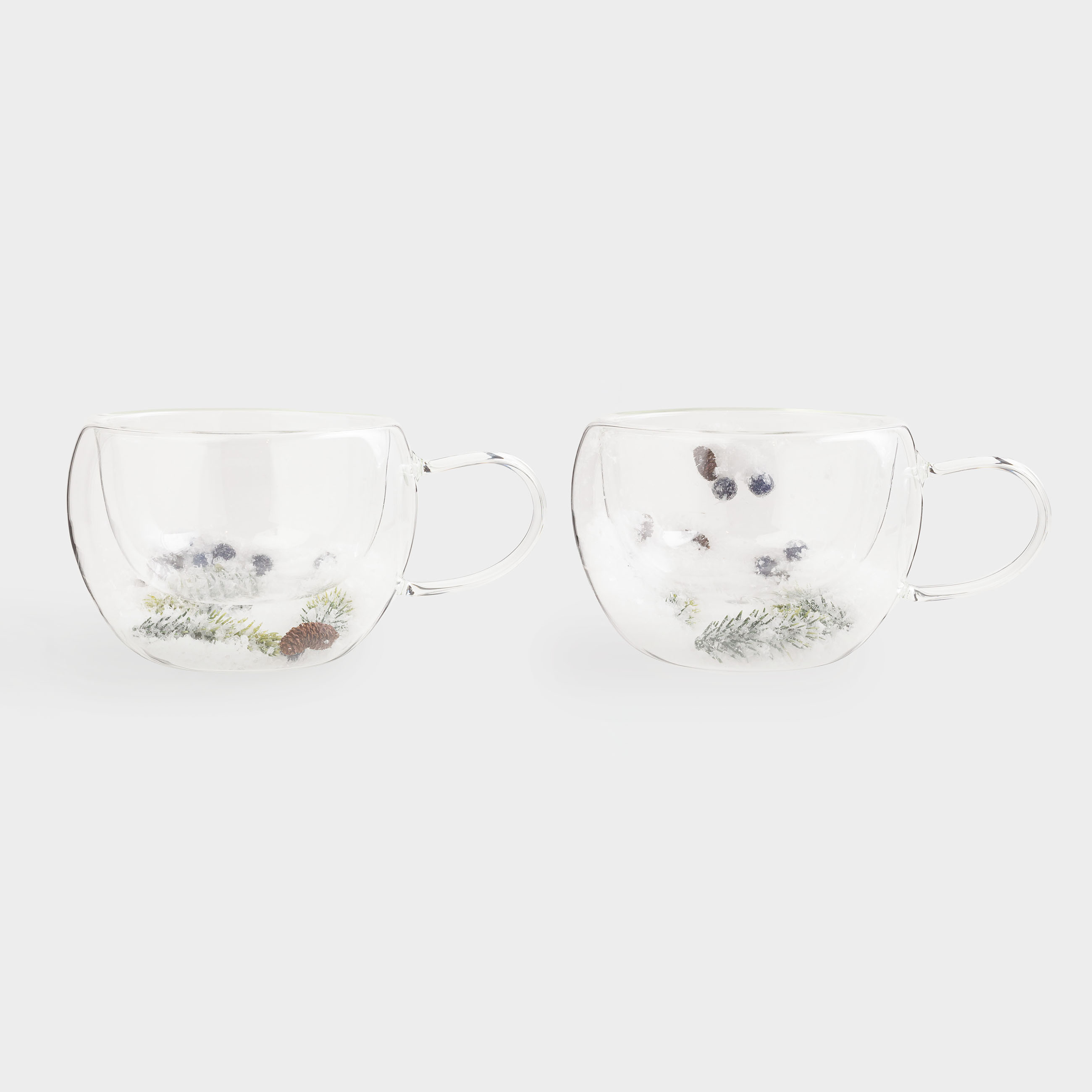 Кружка, 280 мл, 2 шт, стекло Б, с еловыми ветками, шишками и ягодами внутри, Air decor, image-1