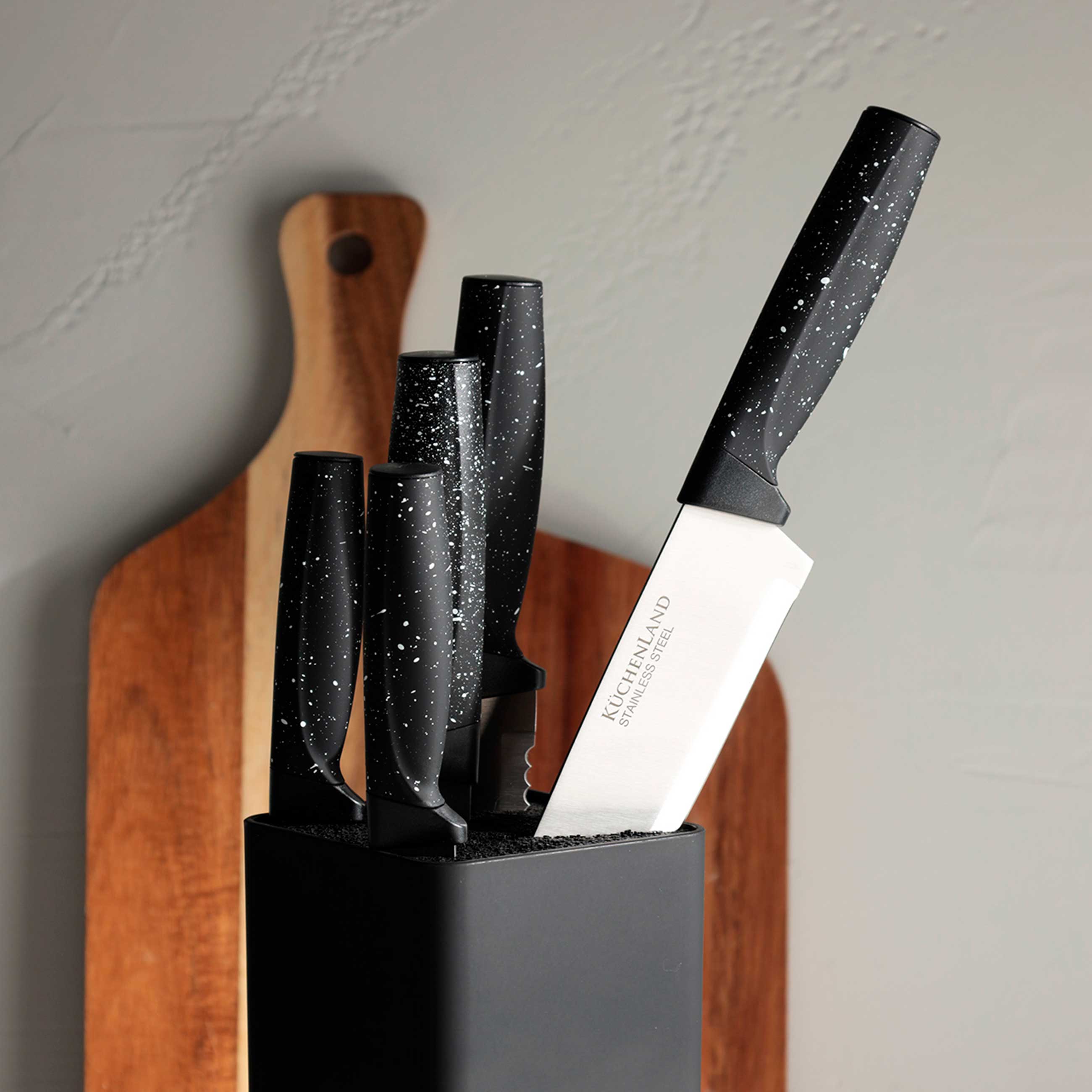Набор ножей, 5 пр, в подставке, сталь/пластик, черный, в крапинку, Steel speckled изображение № 6