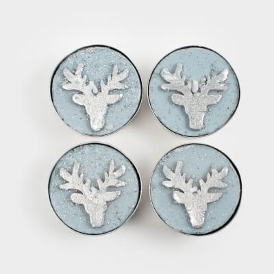 Свеча чайная, 4 см, 4 шт, голубая, Олень, Deer candle ,image-0