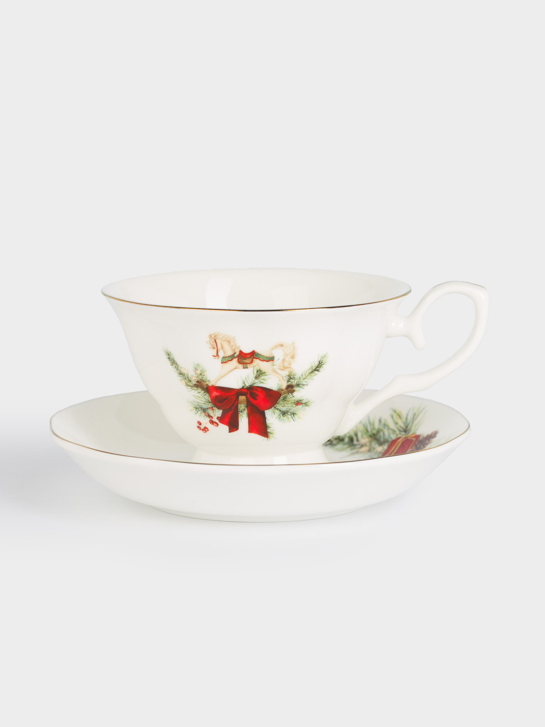 Пара чайная, 1 перс, 2 пр, 180 мл, фарфор F, белая, Лошадка с бантом, Christmas miracle classic, image-0
