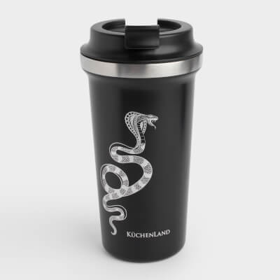 Термокружка, 450 мл, сталь/пластик, черная, Серебристая кобра, Coffee time ,image-0