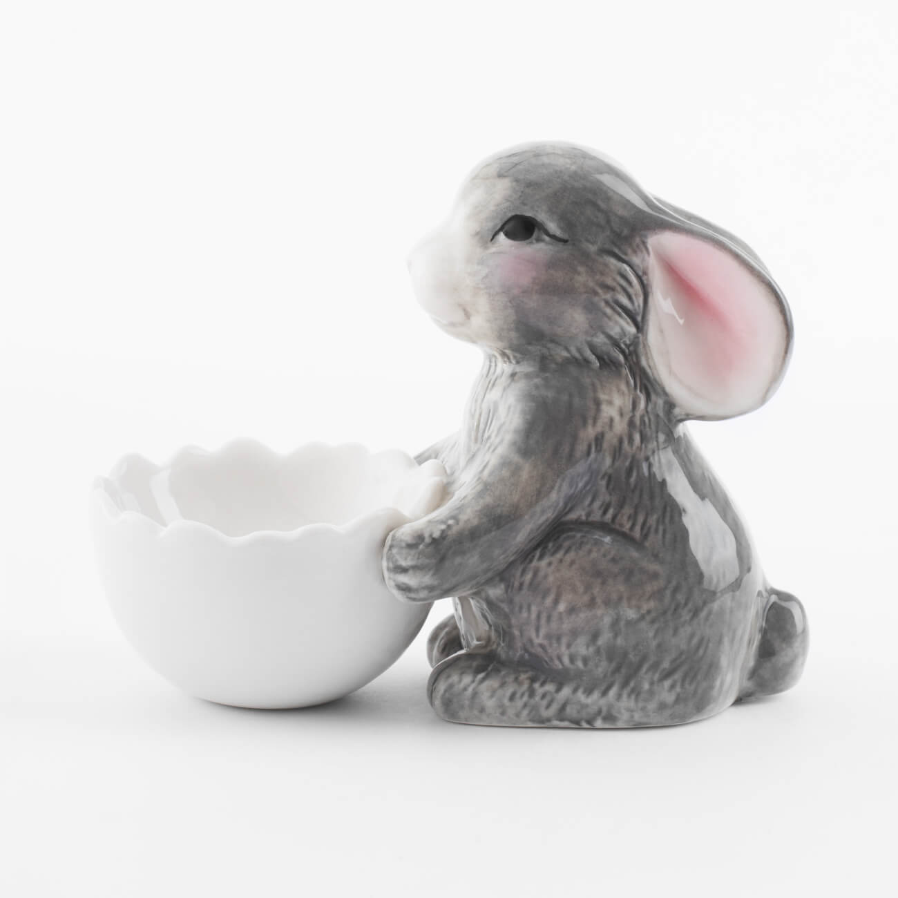 Подставка для яйца, 11 см, фарфор P, бело-серая, Кролик со скорлупой, Pure Easter изображение № 1