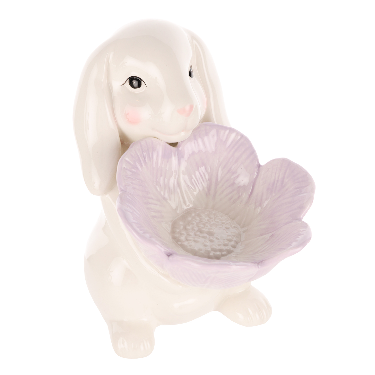 Пиала, 13х20 см, на ножке, керамика, белая, Кролик с цветком, Easter