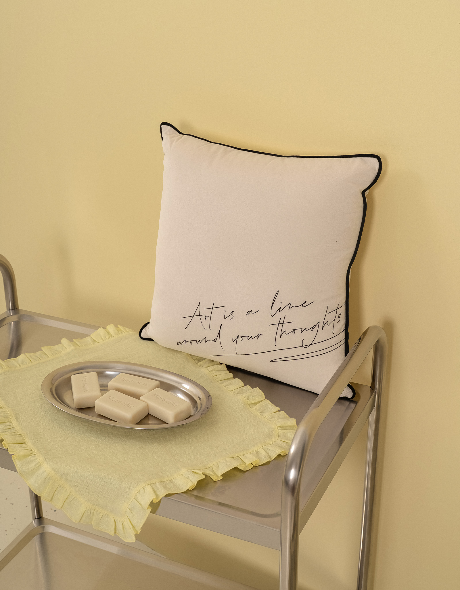 Подушка декоративная, 45х45 см, вельвет, молочная, Art is a line around your thoughts, Scroll, image-2