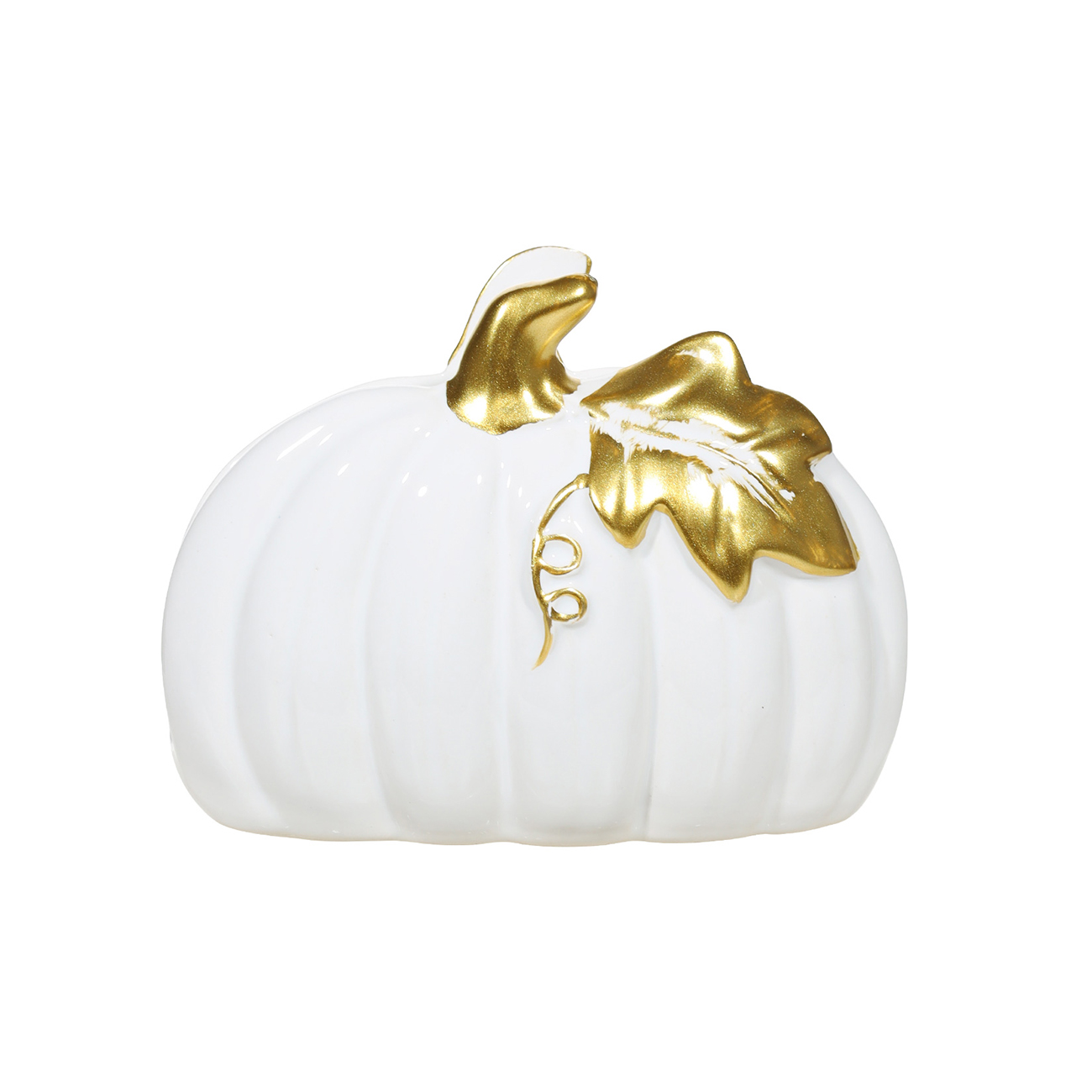 

Салфетница, 9 см, керамика, белая, Тыква с золотистым листом, Pumpkin