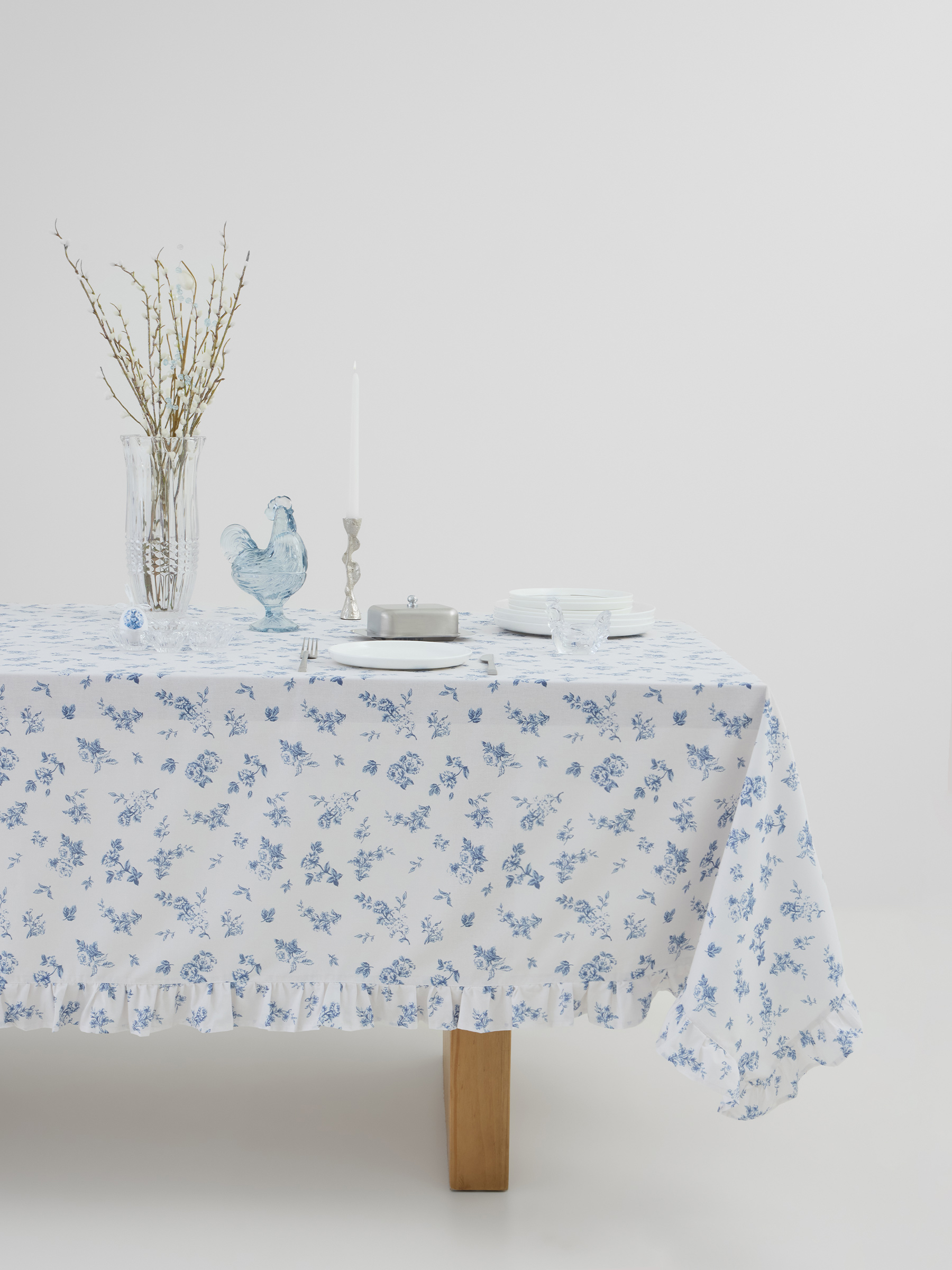 Скатерть, 170х250 см, с рюшами, Синие цветы, Blue flowers, image-0