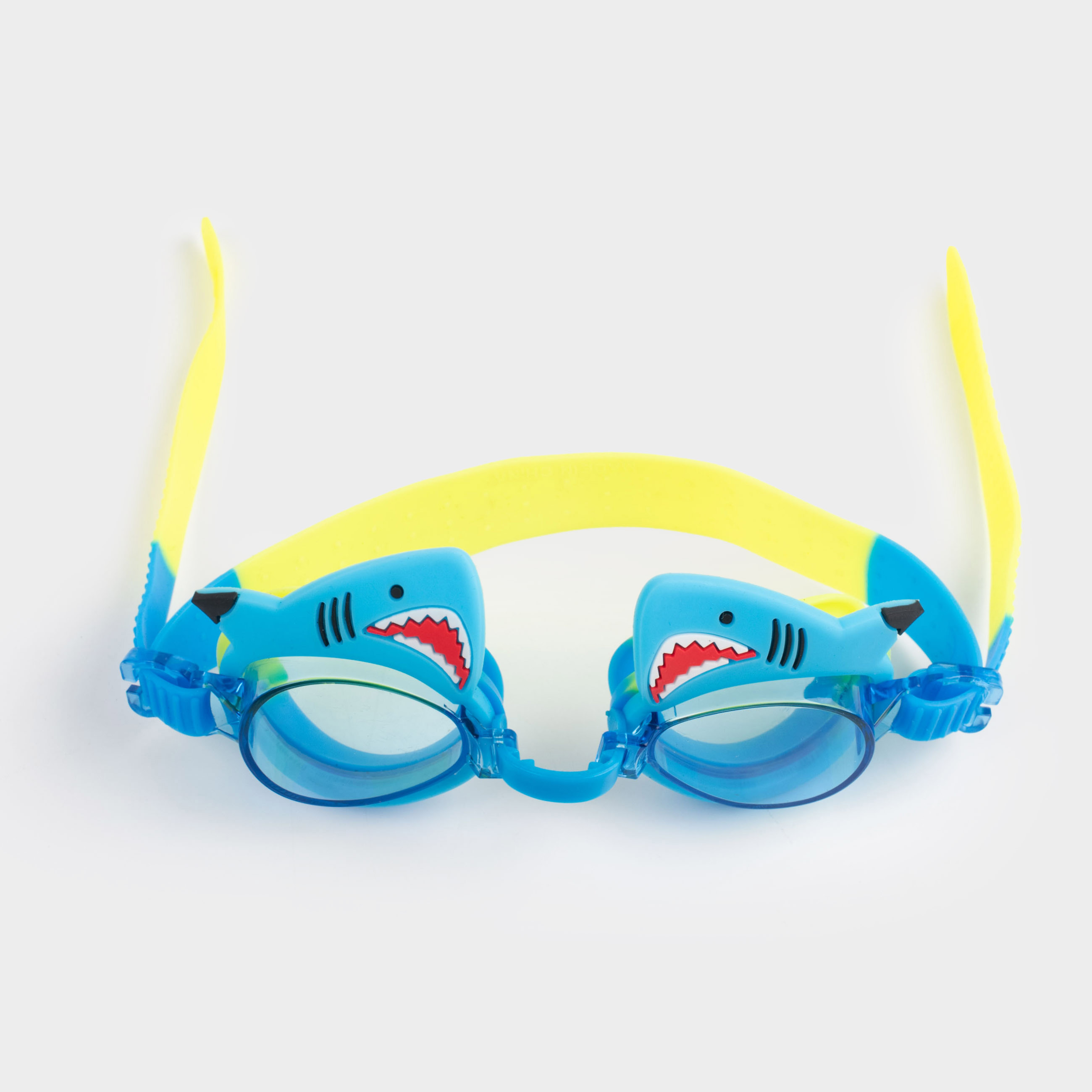 Очки для плавания, 18 см, в футляре, пластик/силикон, желто-синие, Акула, Swim, image-0