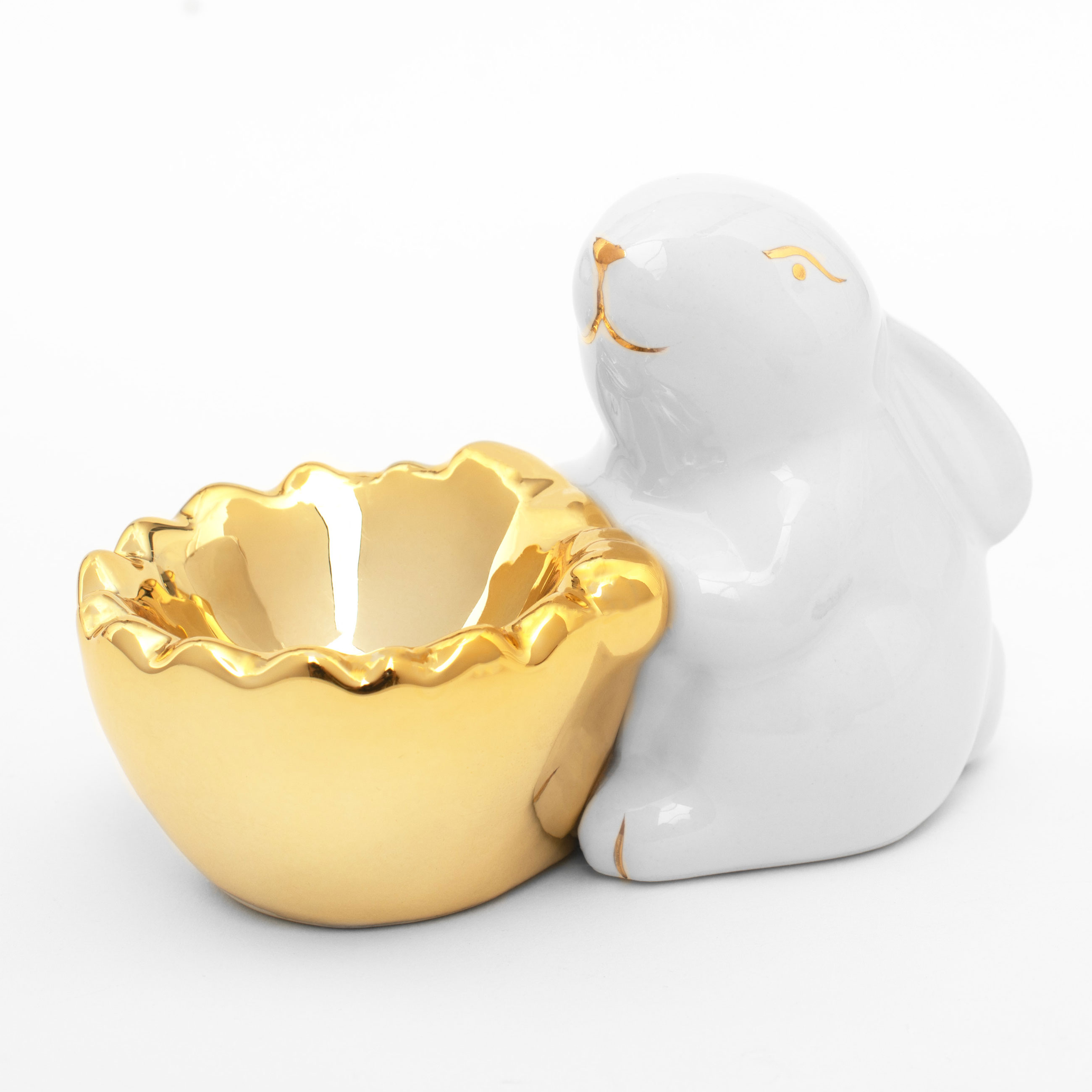 Подставка для яйца, 11 см, керамика, бело-золотистая, Кролик со скорлупой, Easter gold изображение № 2