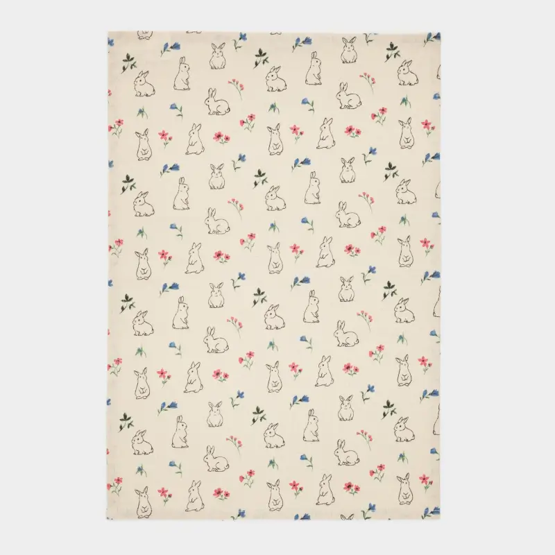 Полотенце кухонное, 40х60 см, хлопок, молочное, Кролики и цветы, El flora rabbit ,image-0