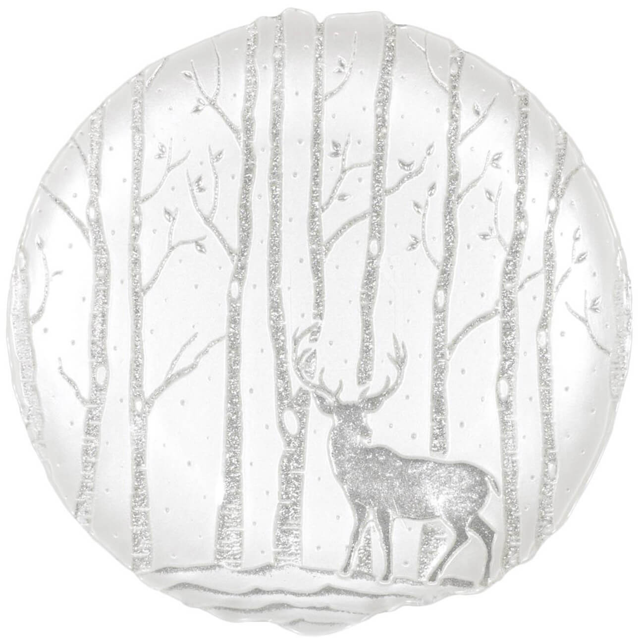 

Тарелка обеденная, 28 см, стекло, белая, Олени в лесу, Winter deer