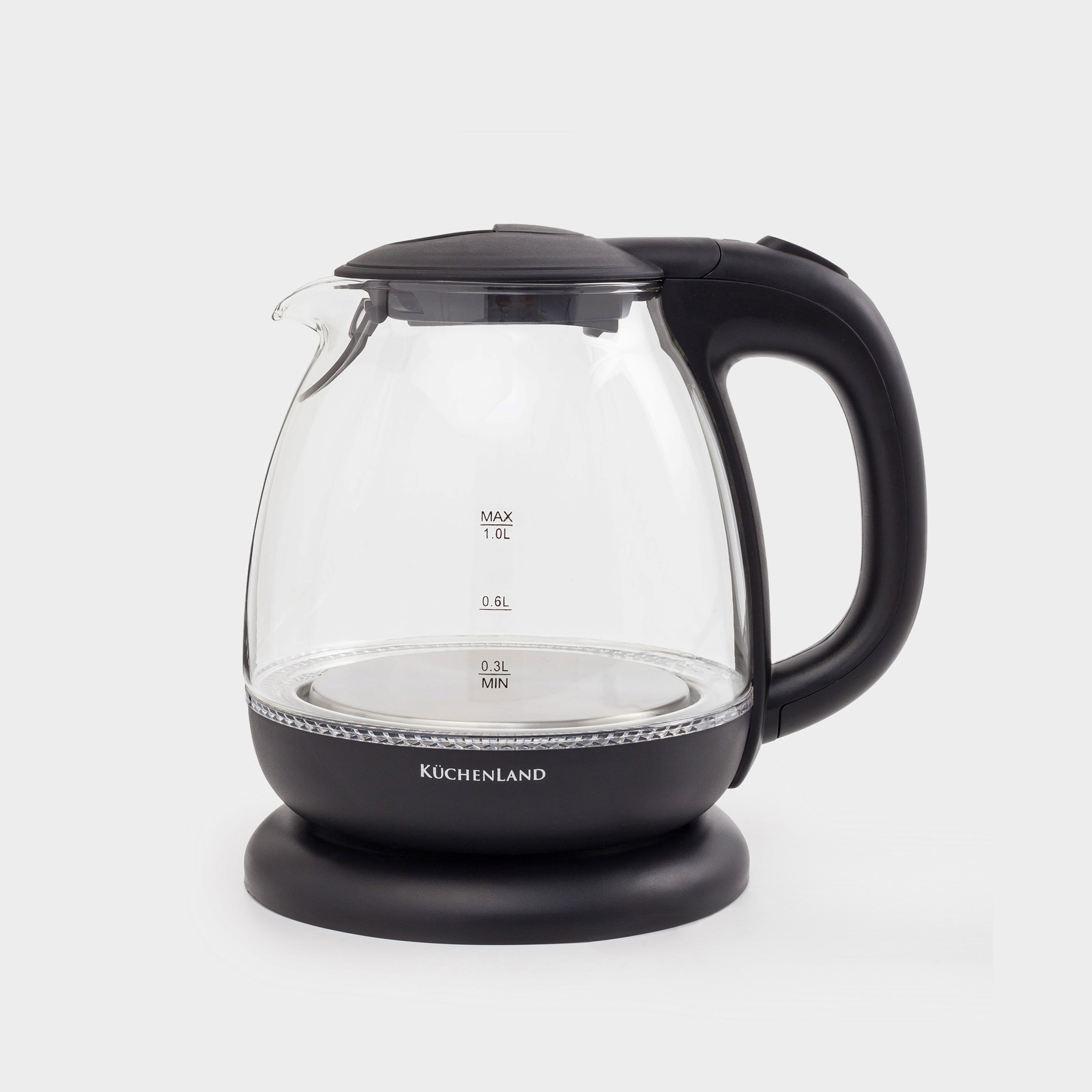 Чайник электрический 1 л 900-1100 Вт стекло Бпластик с подсветкой черный Progress plus 2990₽