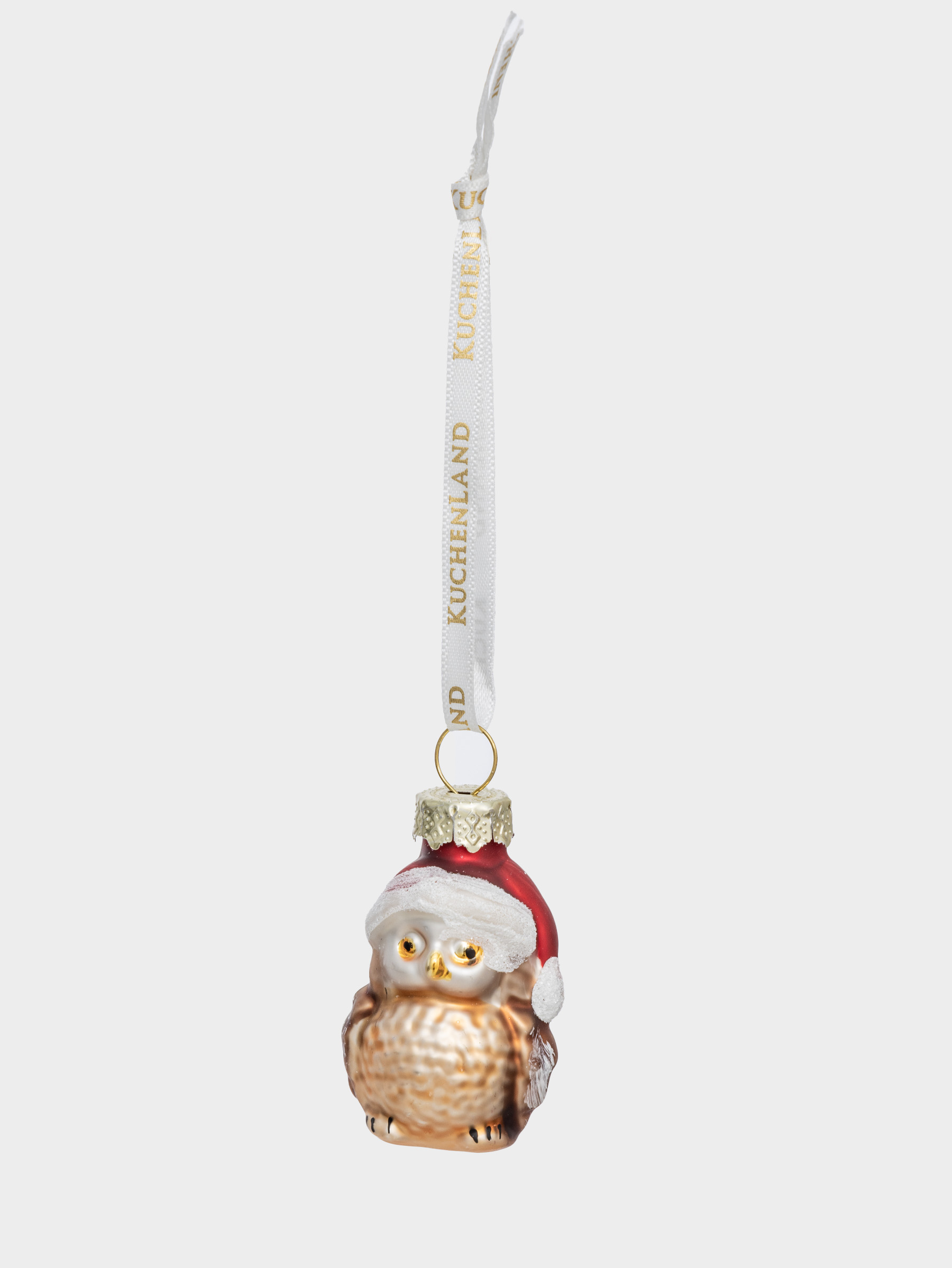 Игрушка елочная, 4 см, стекло, с блестками, золотистая, Сова в колпаке, Figure christmas, image-1