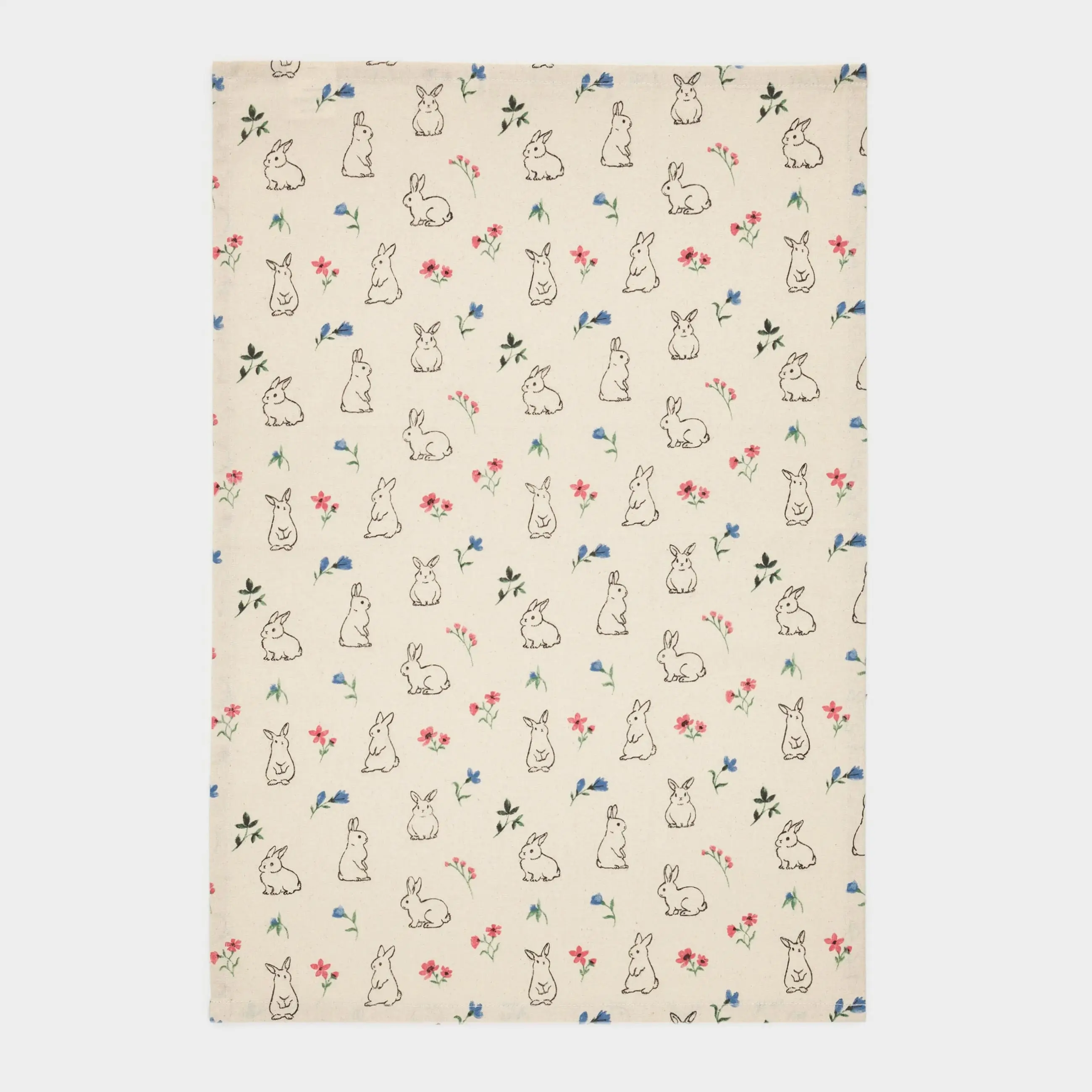 Полотенце кухонное, 40х60 см, хлопок, молочное, Кролики и цветы, El flora rabbit