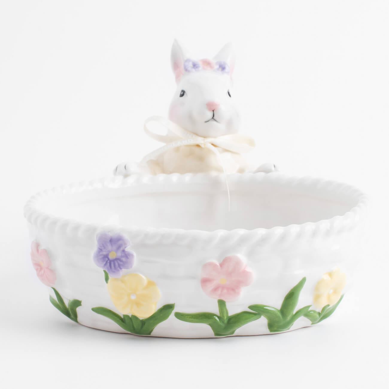 Конфетница, 18х13 см, керамика, Кролик с цветочным венком, Easter - фото 1