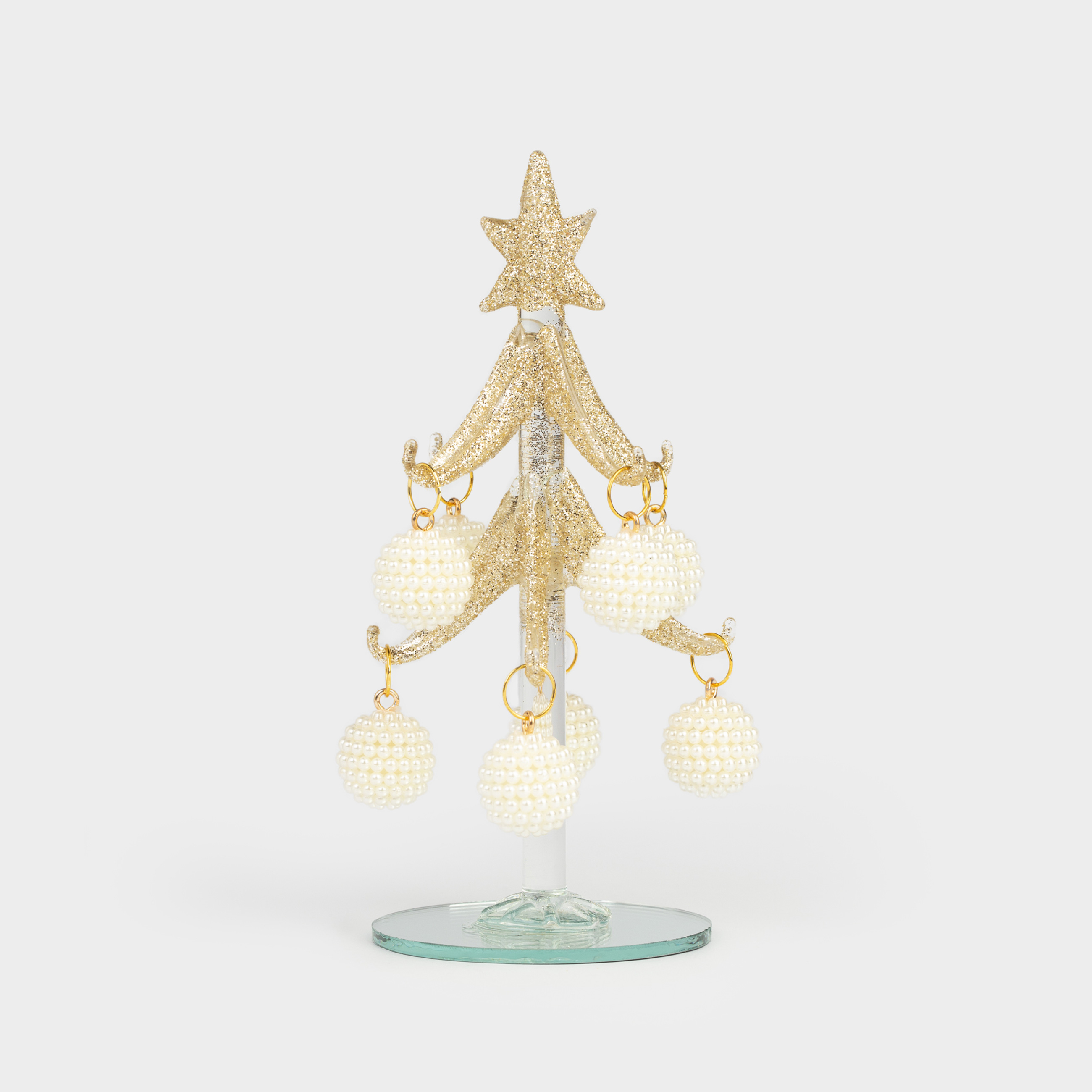 Статуэтка, 15 см, с подвесками, стекло, зеленая, Ель с шишками, Christmas vitreous, image-0