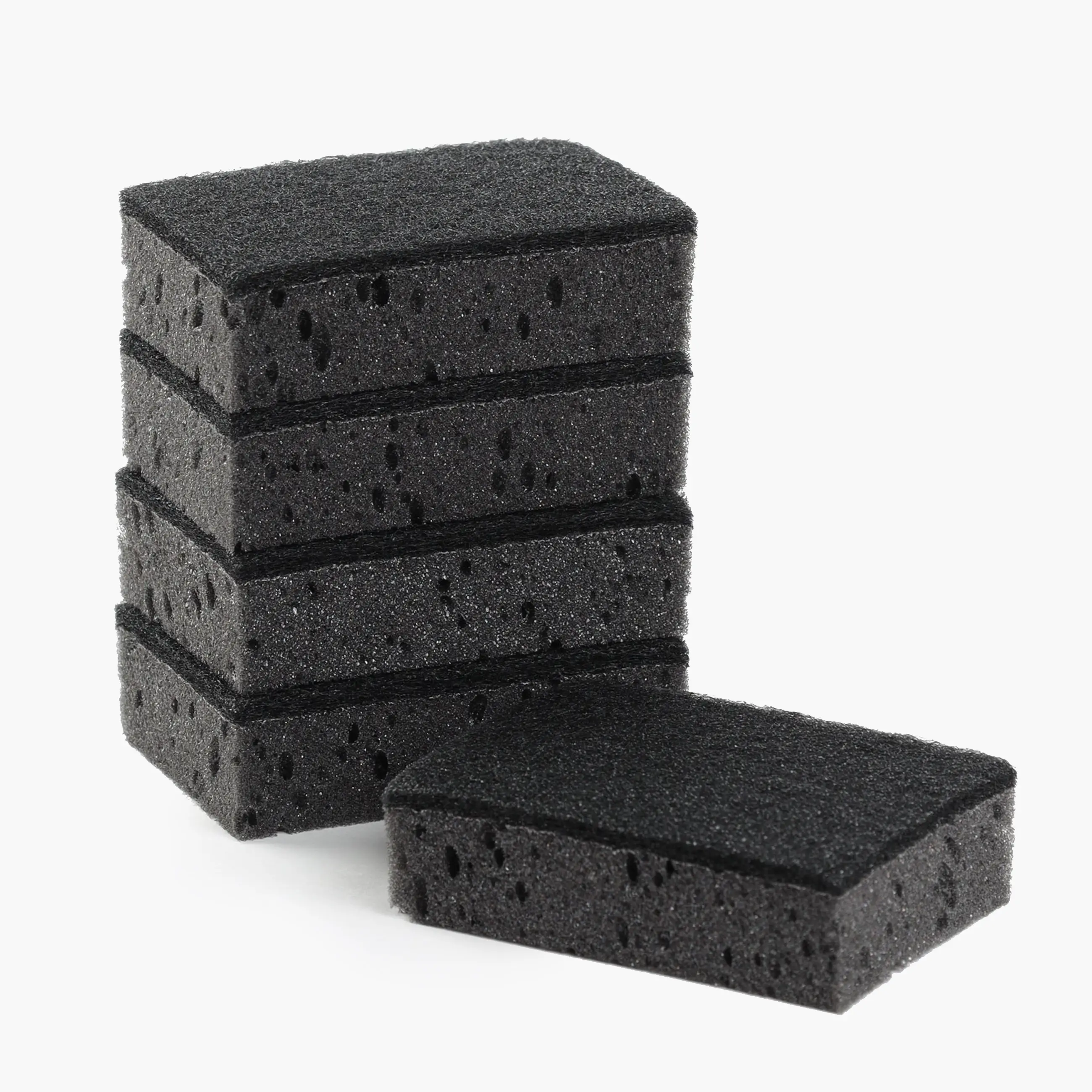 Губка для мытья посуды, 10x7 см, 5 шт, поролон/абразив, черная, Black clean, image-0