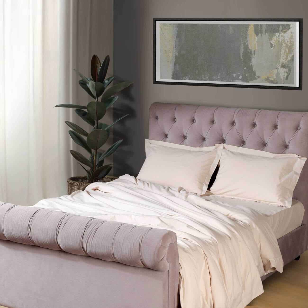 

КПБ евро, хлопок 144 ТС, бежевый, Washed cotton