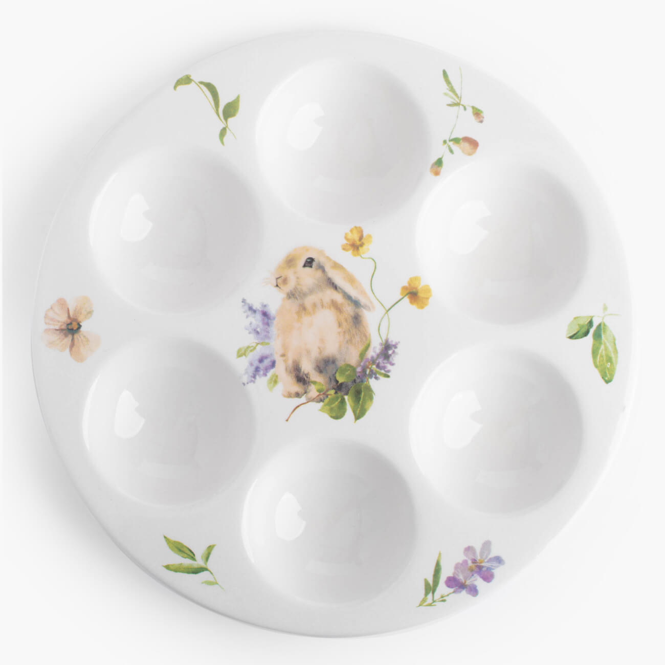 

Блюдо пасхальное, 18 см, 6 отд, керамика, белое, Кролик в цветах, Easter