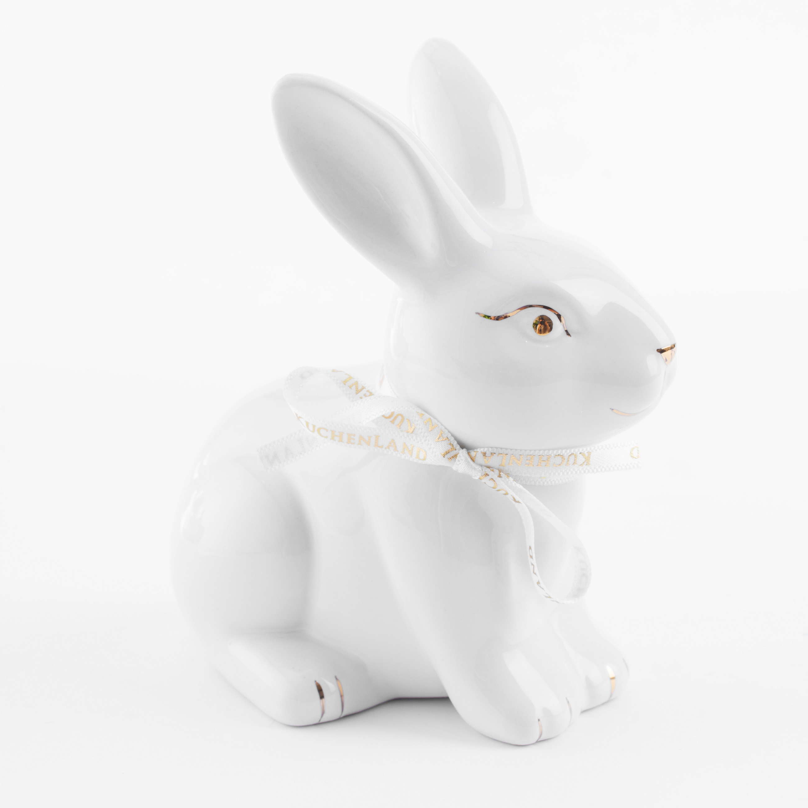 Статуэтка, 13 см, керамика, бело-золотистая, Кролик сидит, Easter gold изображение № 3