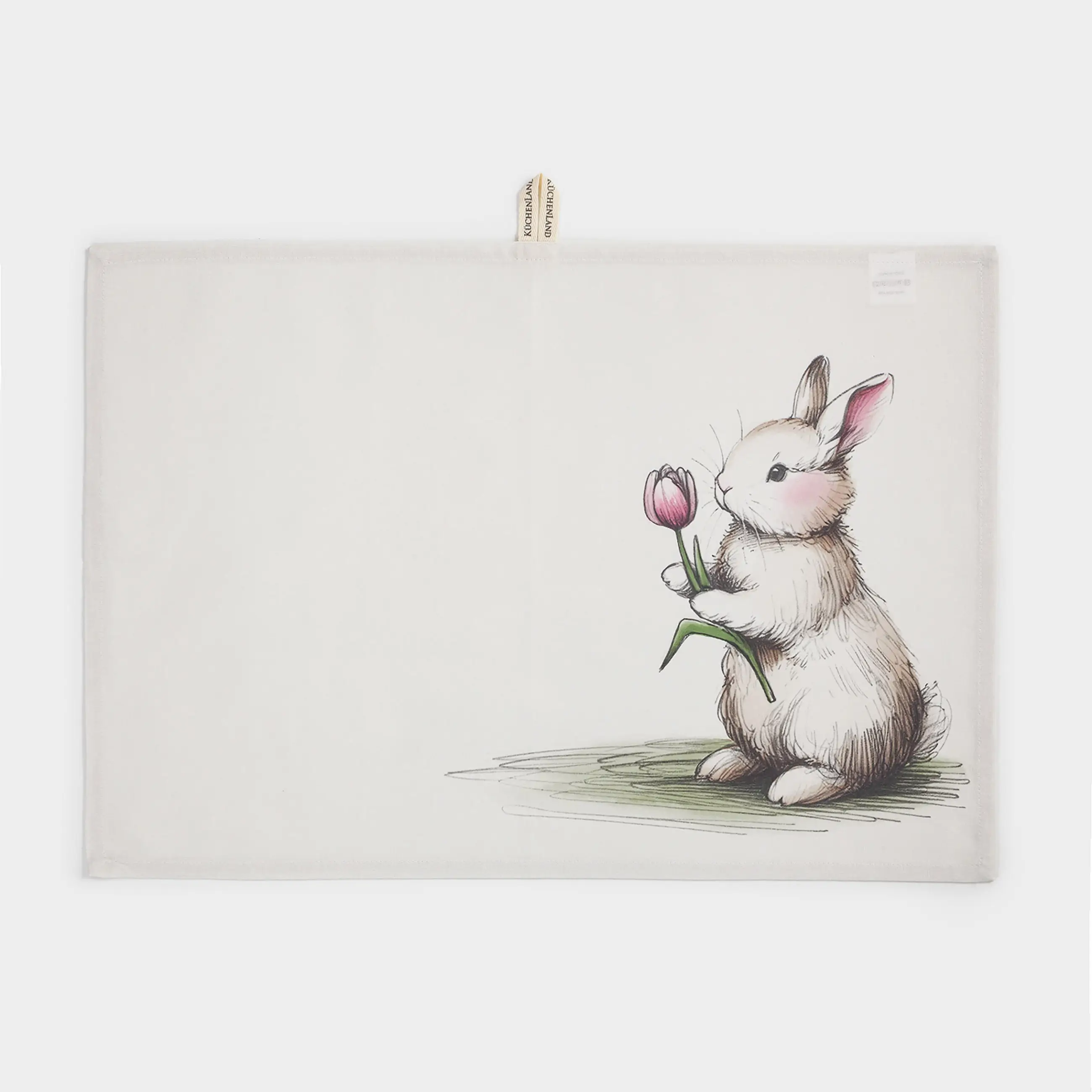 Полотенце кухонное, 40х60 см, хлопок, бежевое, Кролик с тюльпаном, Flora Easter
