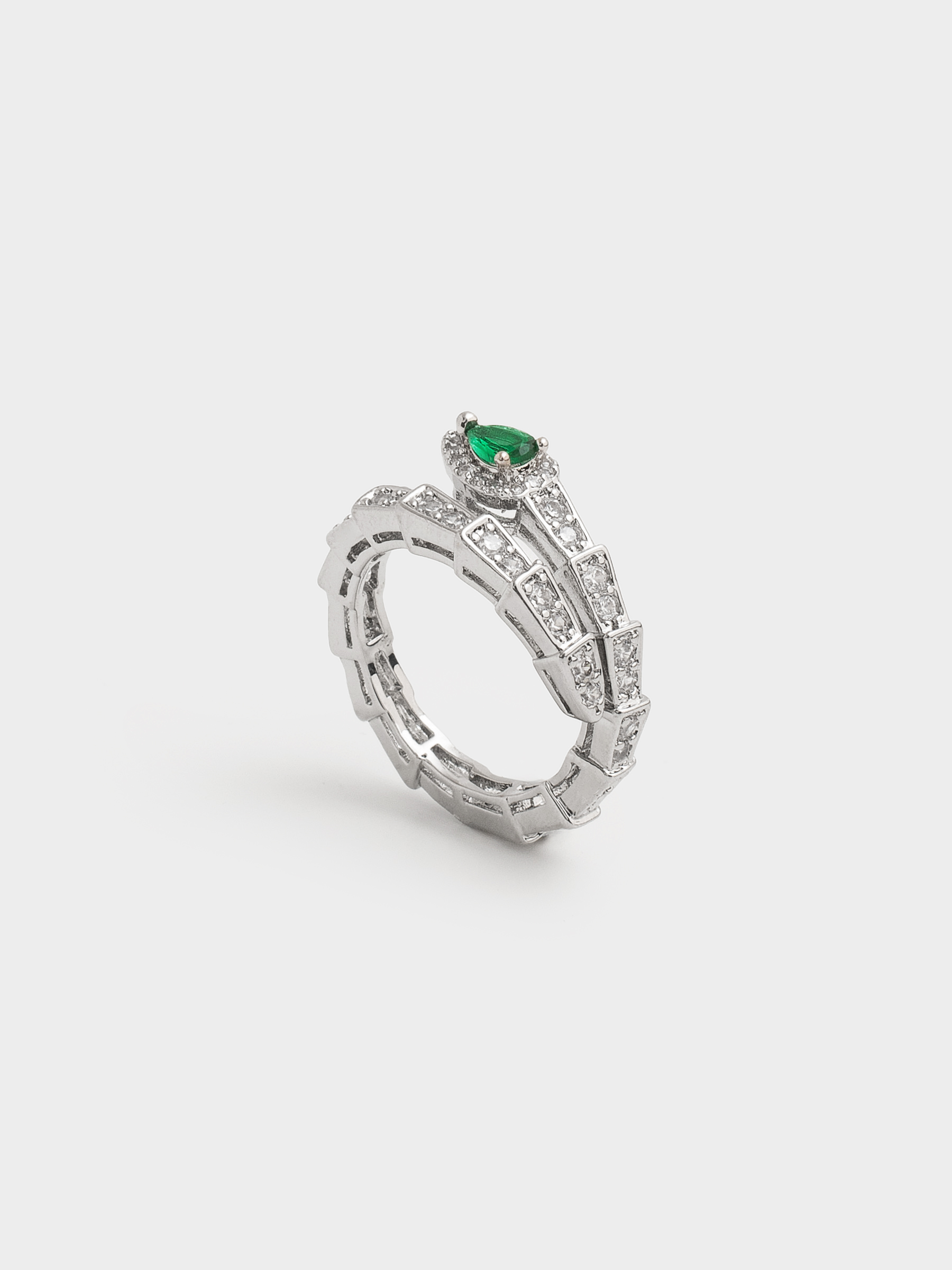 Кольцо, р. S-M, единый размер, металл/цирконий, серебристое, Змея, Jewelry snake crystal, image-0