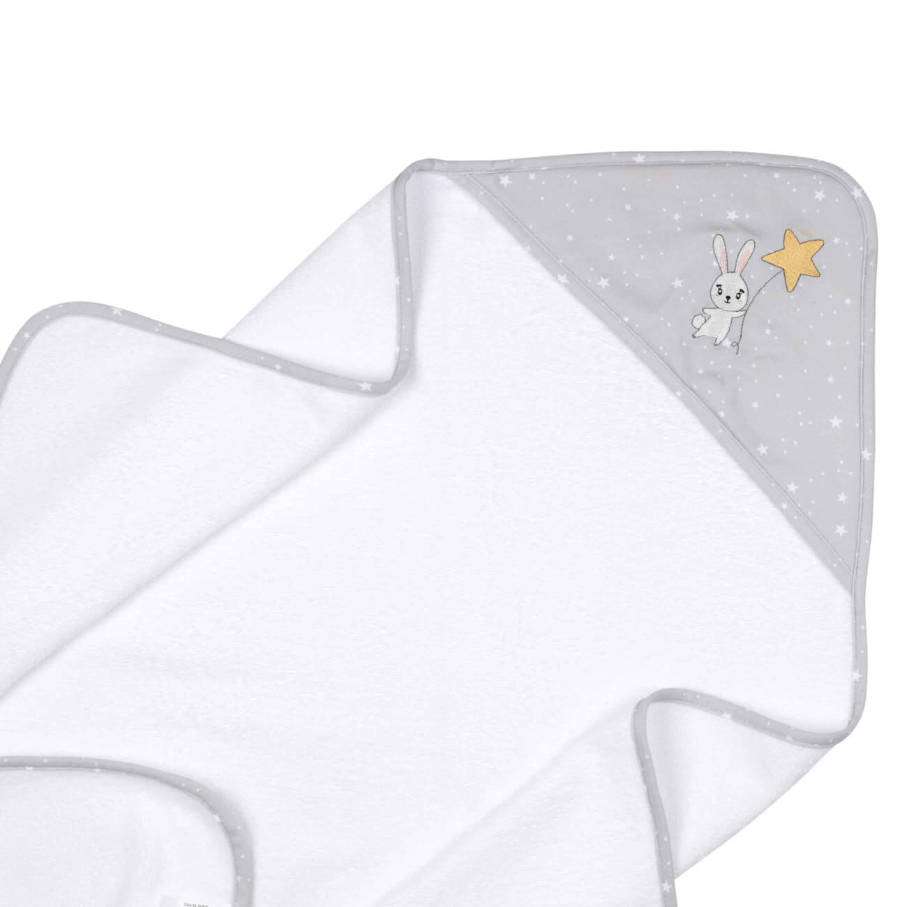 

Полотенце детское, 75х75 см, с капюшоном, хлопок, серое, Зайка, Rabbit