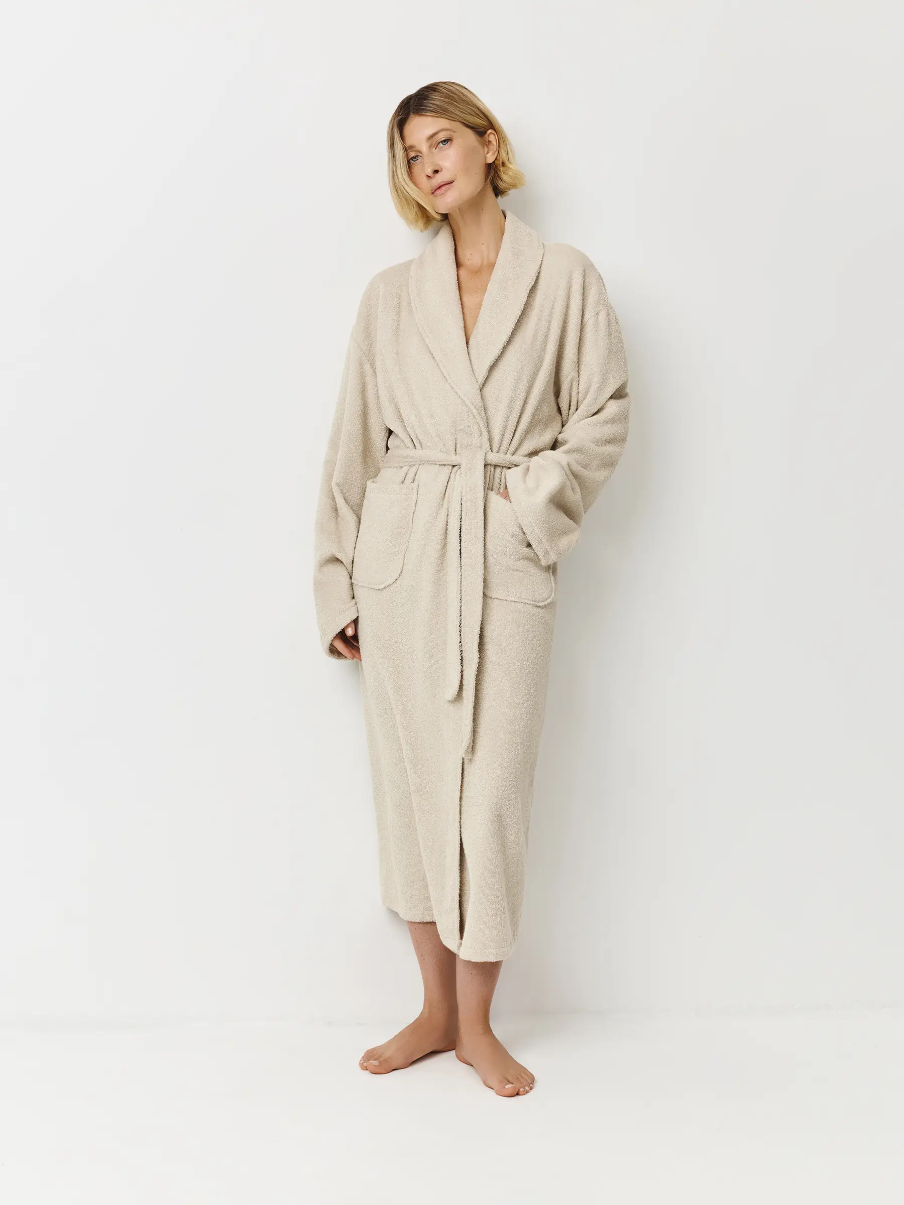 Халат домашний с длинным рукавом, бежевый, Aravina